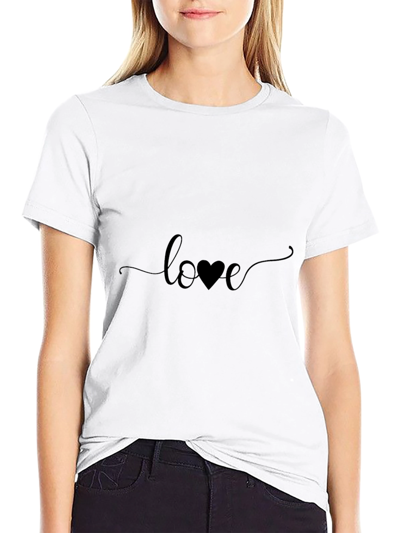 Love Heart Graphic Black T-Shirt