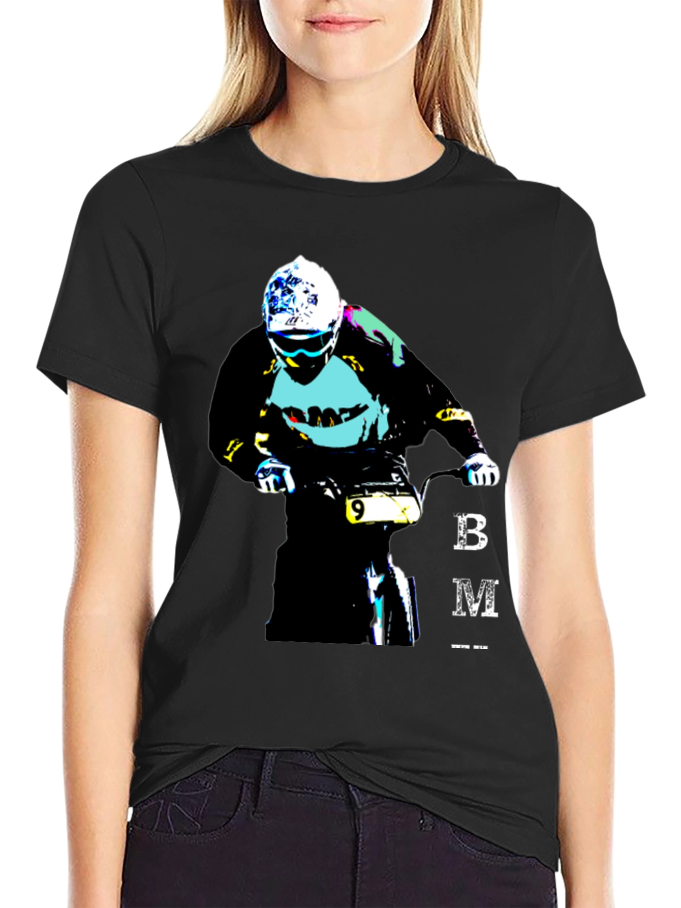 BMX Rider Graphic Tee - Black Cotton Blend T-Shirt