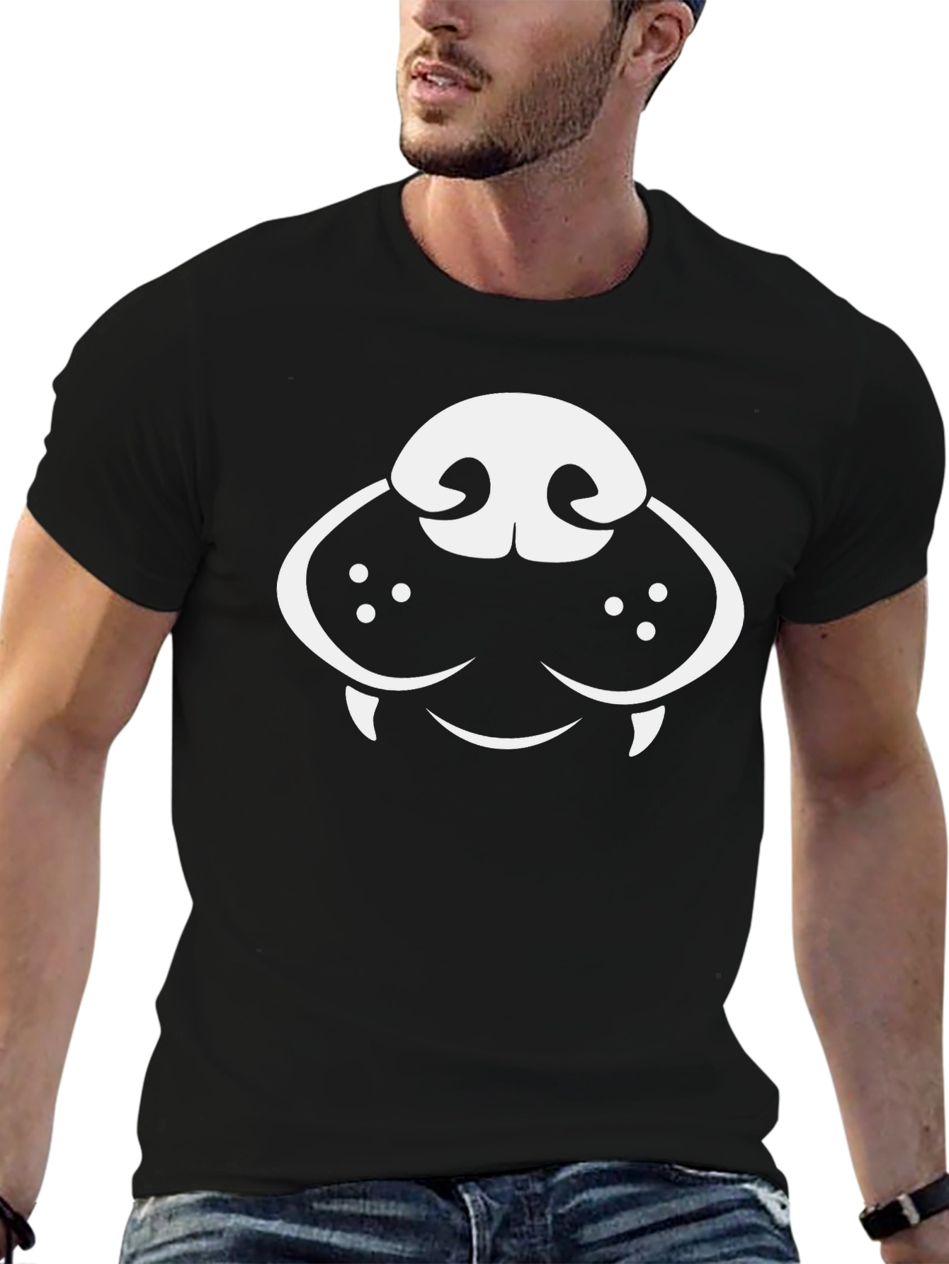 Dog Face Graphic Tee - Black Cotton T-Shirt