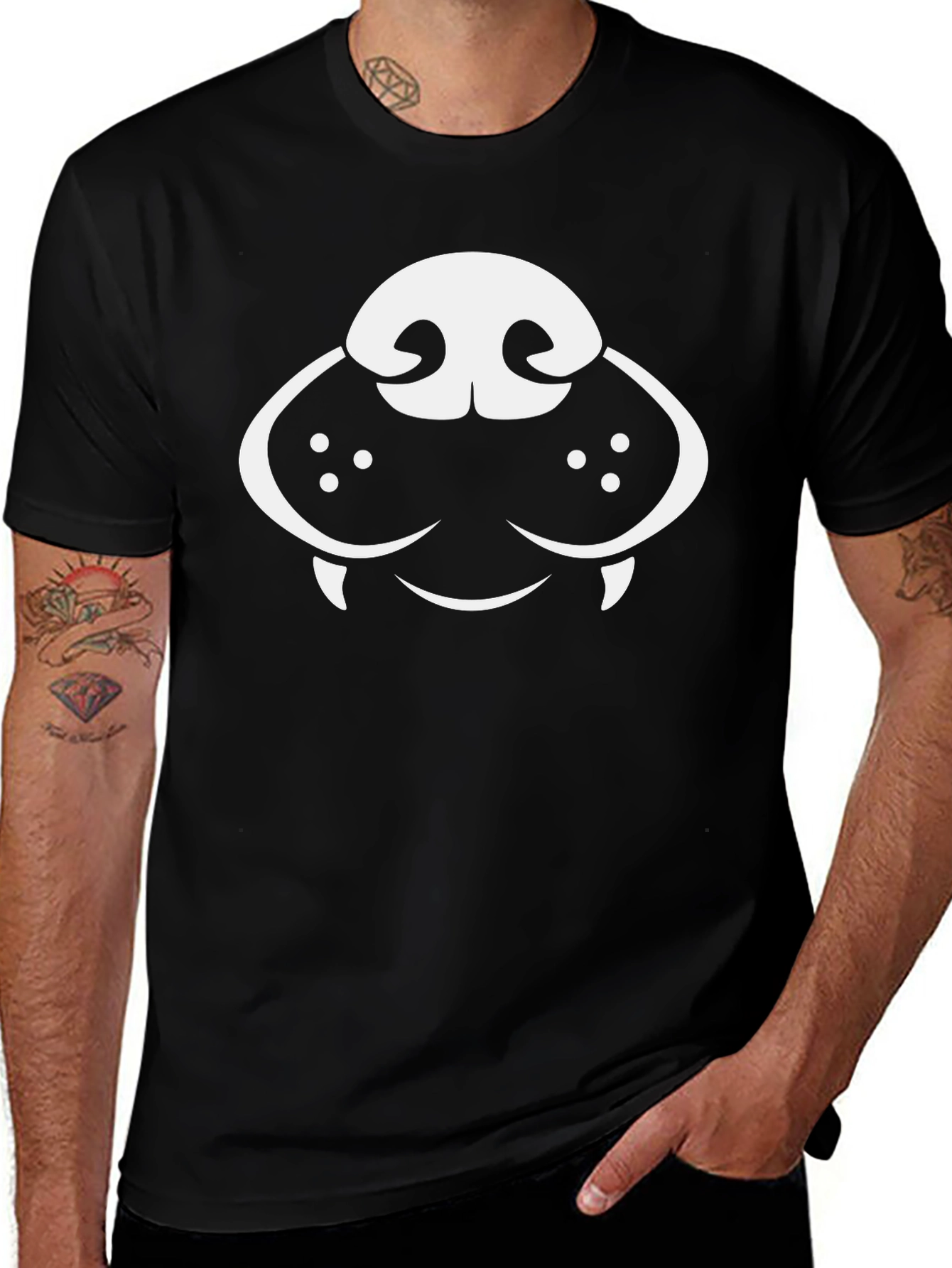 Dog Face Graphic Tee - Black Cotton T-Shirt
