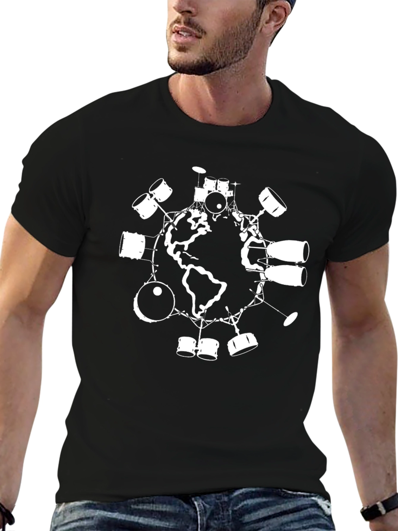Drum Around the World Black T-Shirt