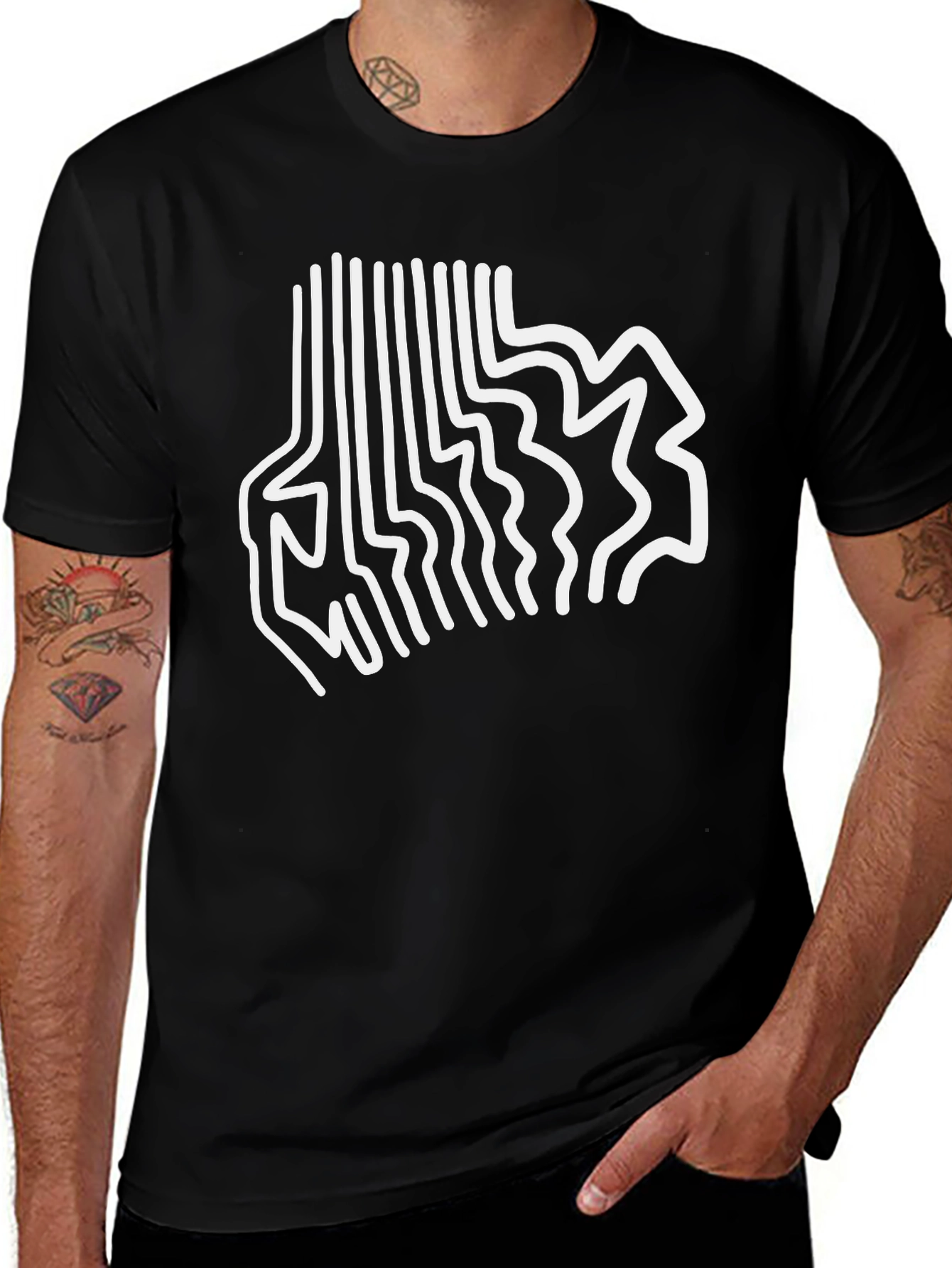 Abstract Line Art Graphic Tee - Modern Black T-Shirt