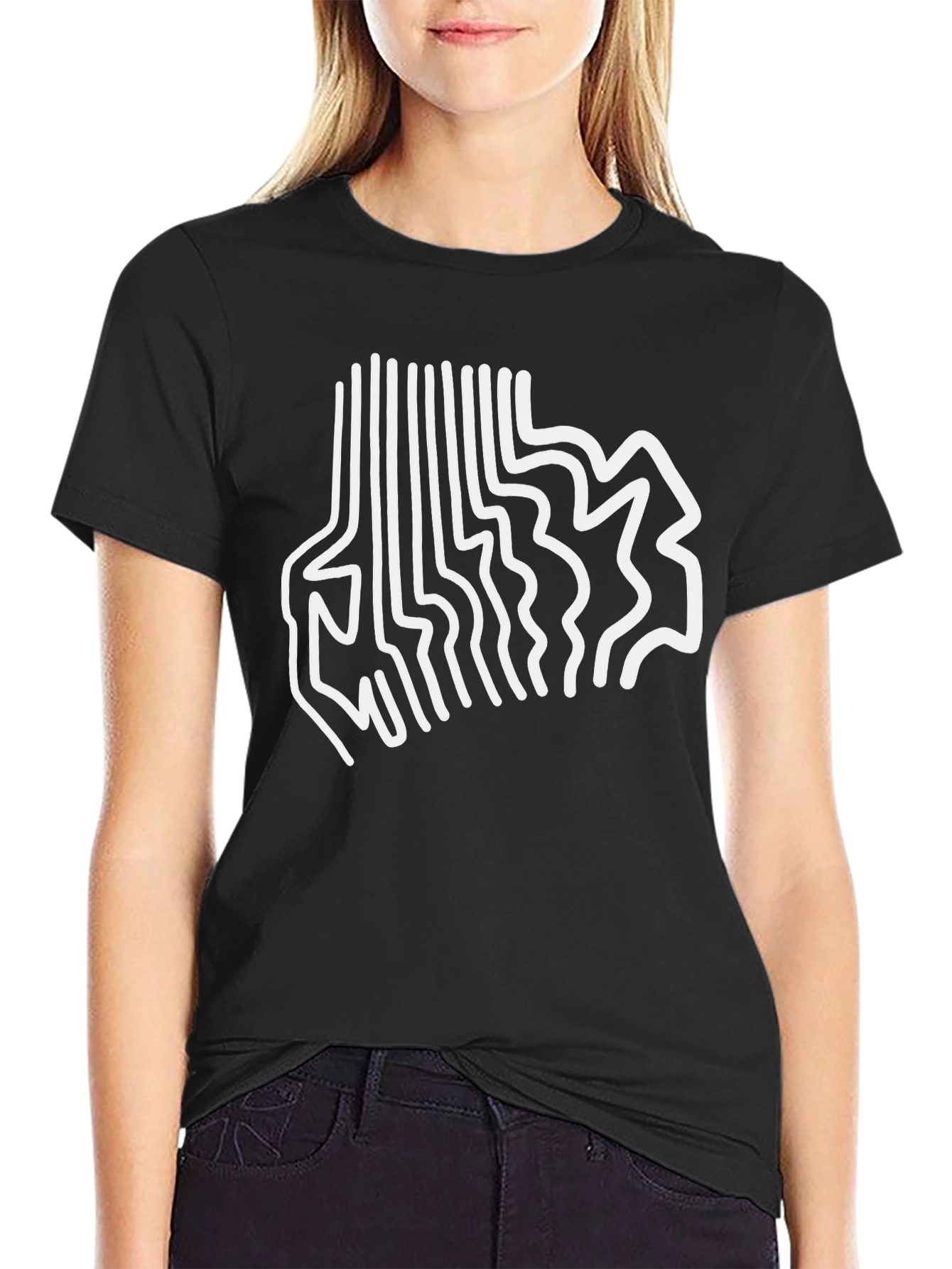 Abstract Line Art Graphic Tee - Modern Black T-Shirt