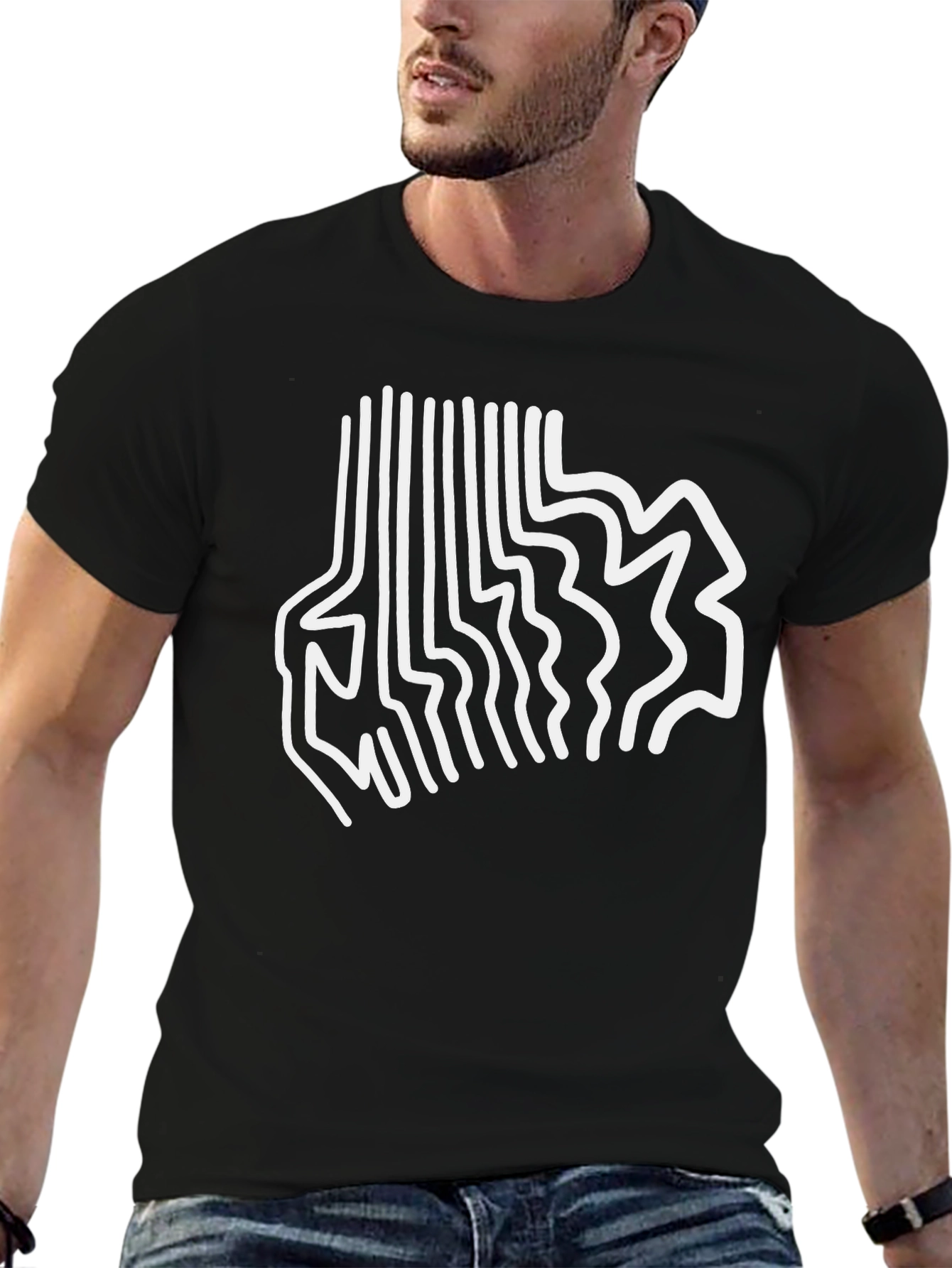 Abstract Line Art Graphic Tee - Modern Black T-Shirt
