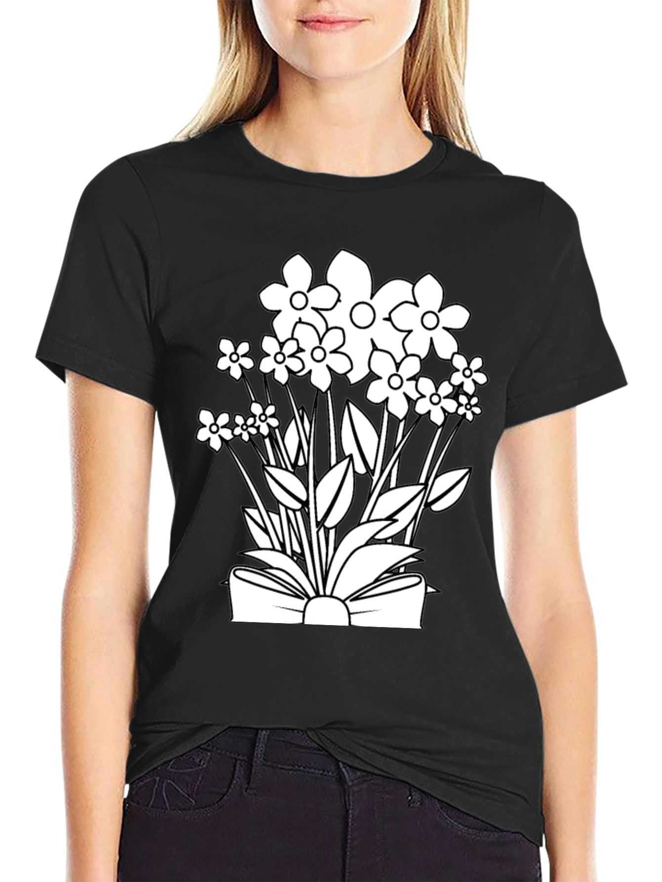 Floral Bouquet Graphic T-Shirt - Black Cotton Tee