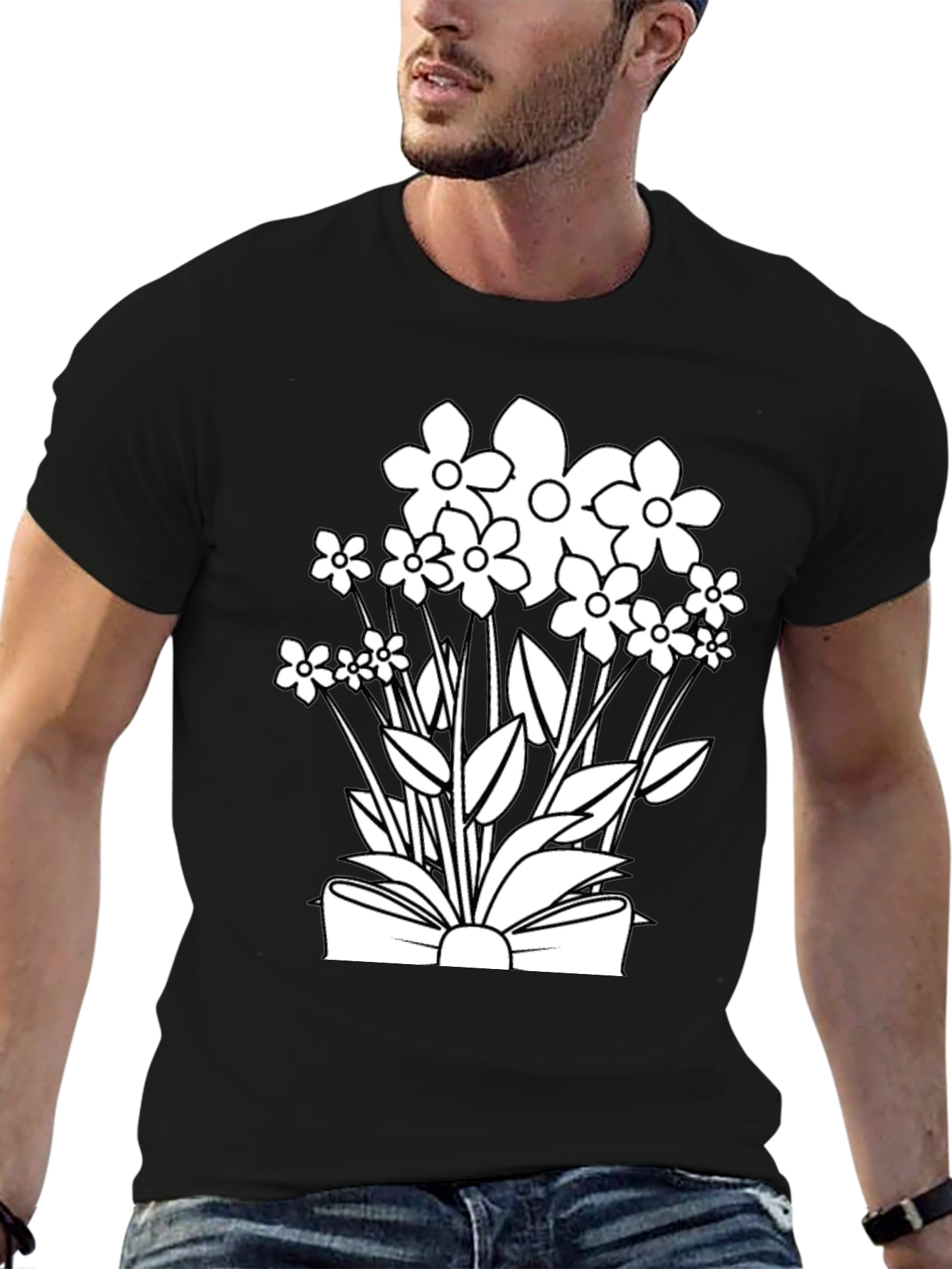 Floral Bouquet Graphic T-Shirt - Black Cotton Tee