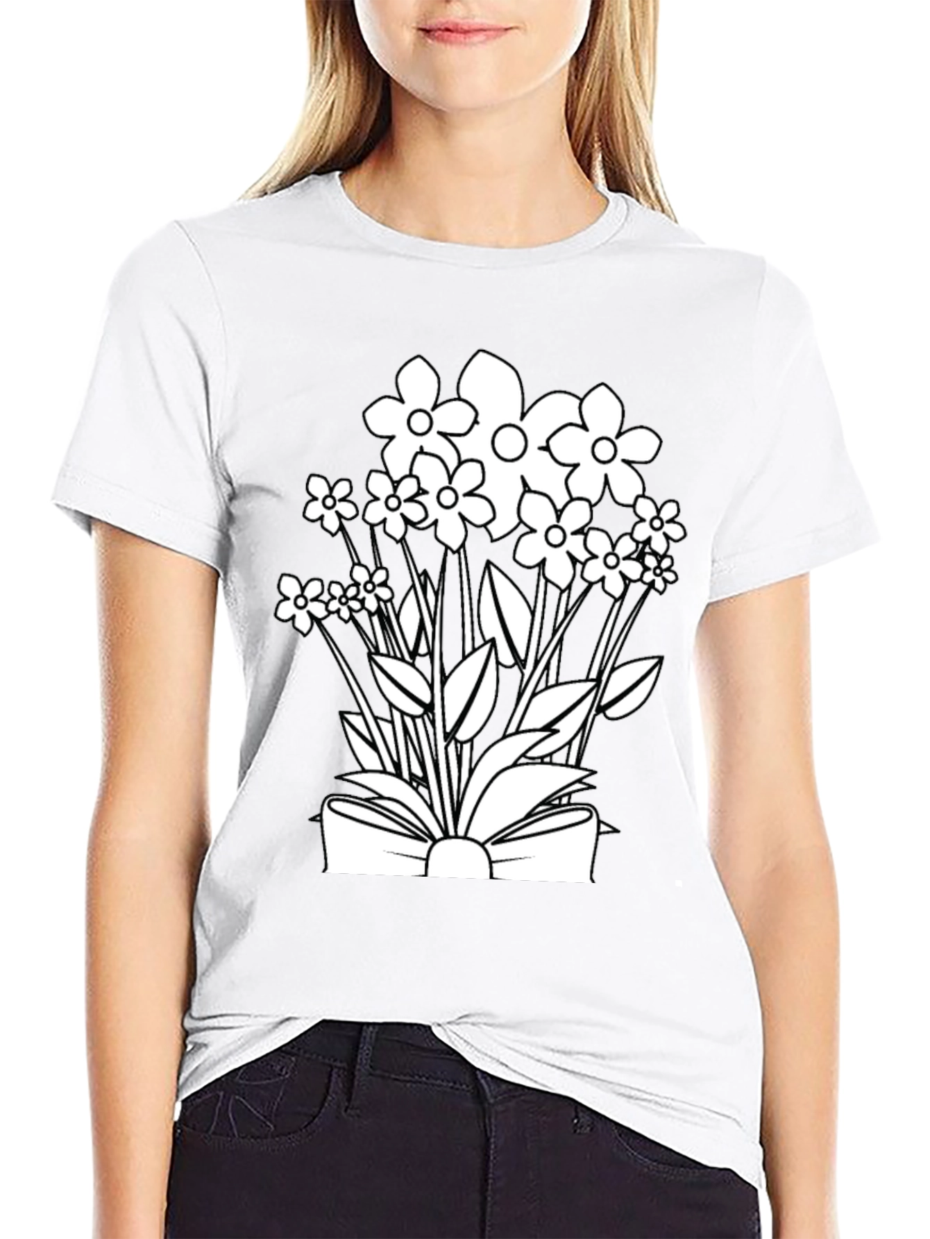 Floral Bouquet Graphic T-Shirt - Black Cotton Tee