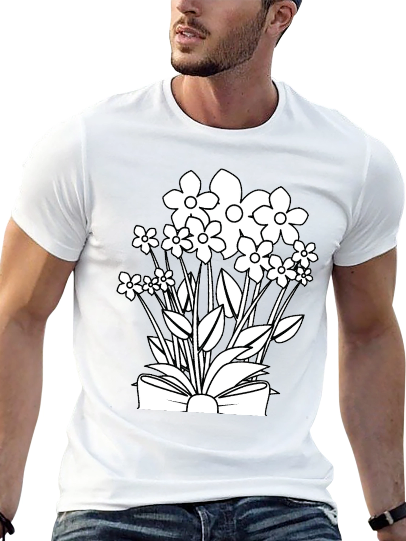 Floral Bouquet Graphic T-Shirt - Black Cotton Tee