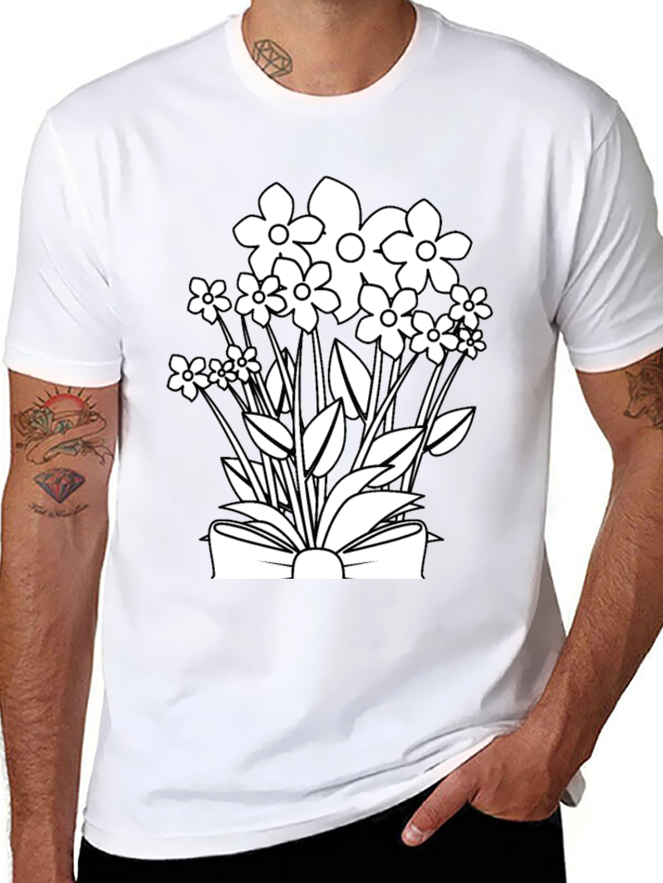 Floral Bouquet Graphic T-Shirt - Black Cotton Tee