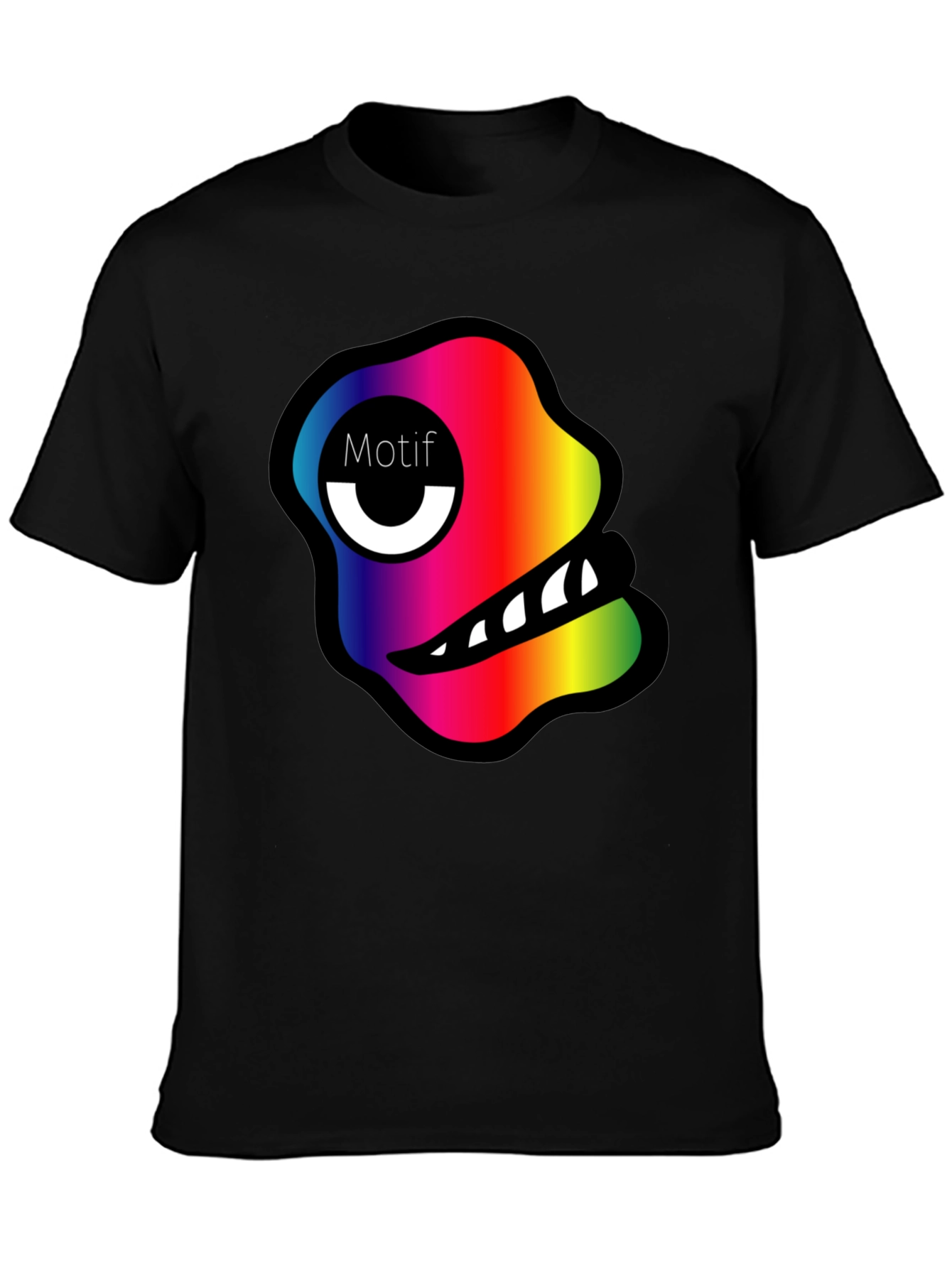 Rainbow Monster Motif Black T-Shirt