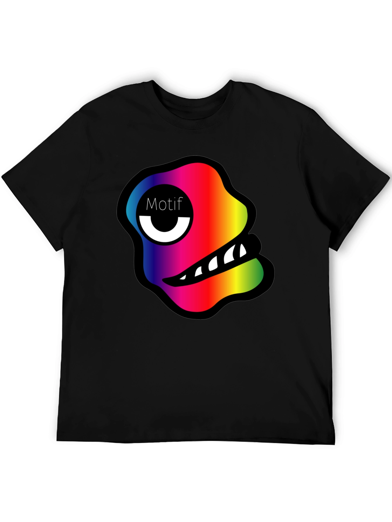 Rainbow Monster Motif Black T-Shirt