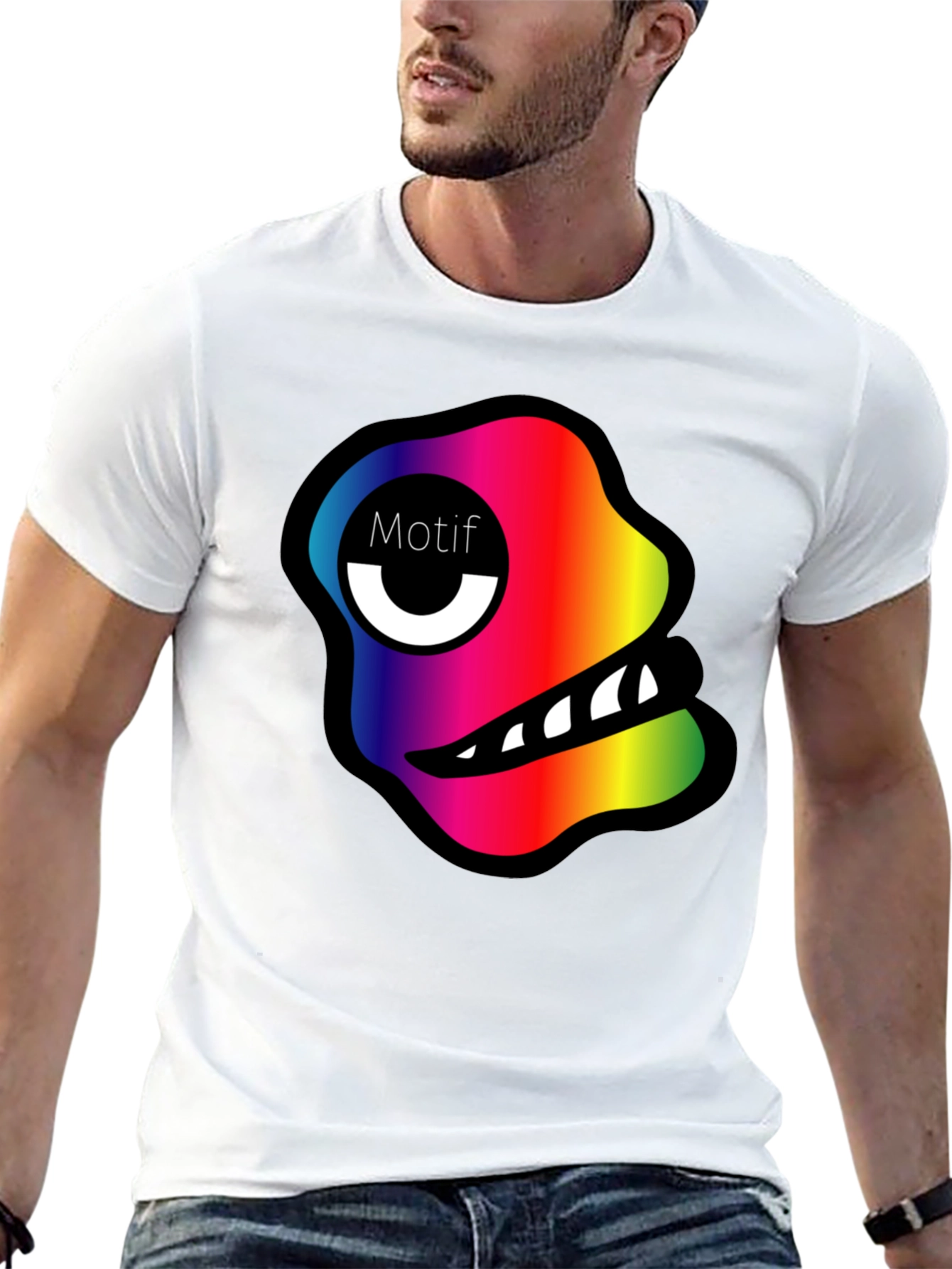 Rainbow Monster Motif Black T-Shirt