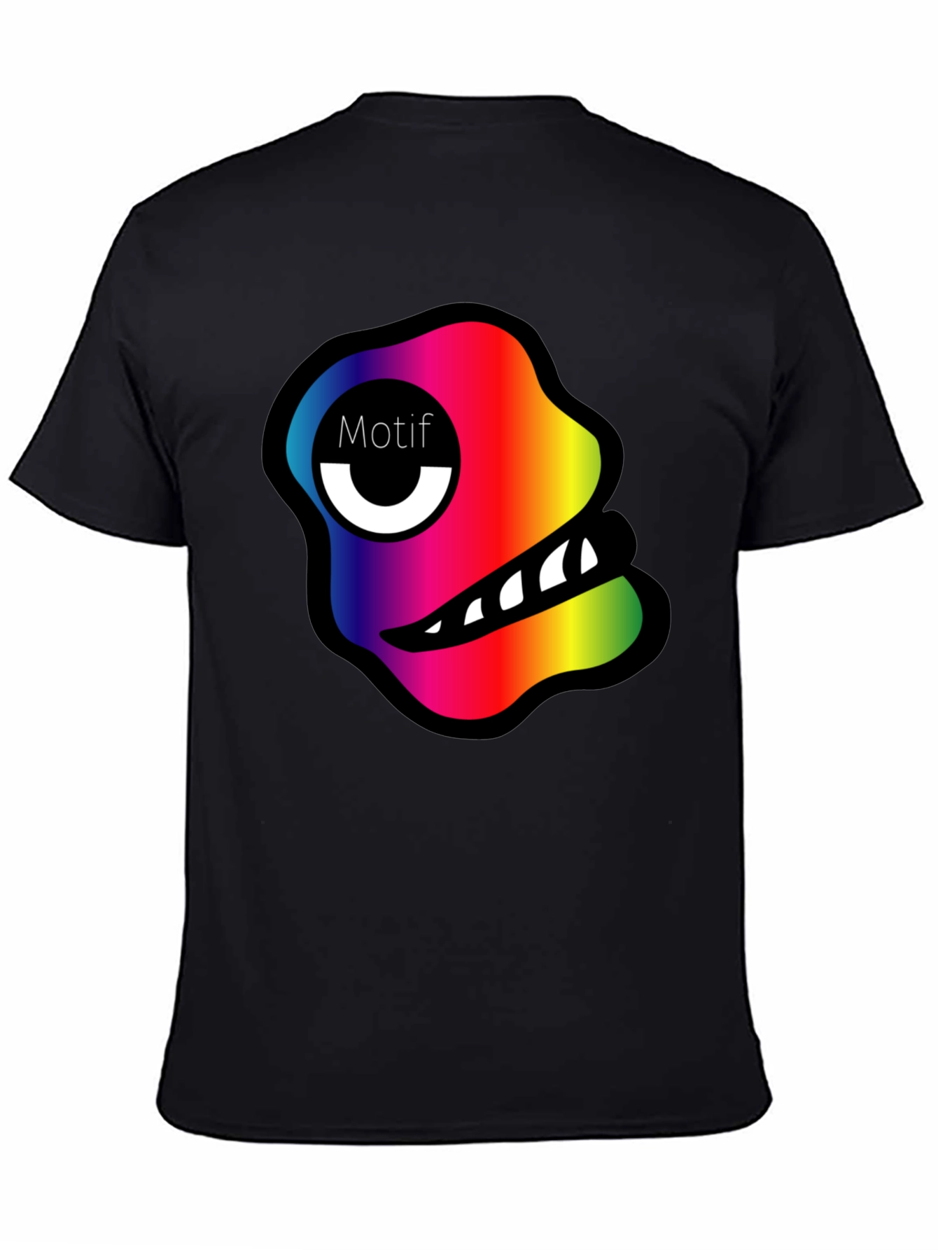Rainbow Monster Motif Black T-Shirt