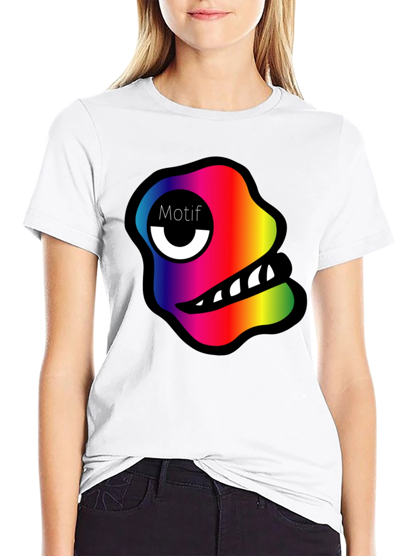 Rainbow Monster Motif Black T-Shirt