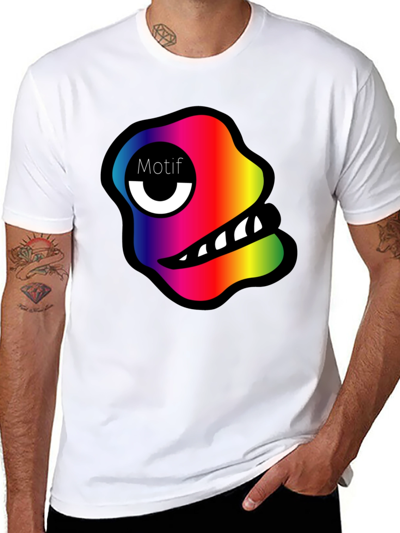 Rainbow Monster Motif Black T-Shirt
