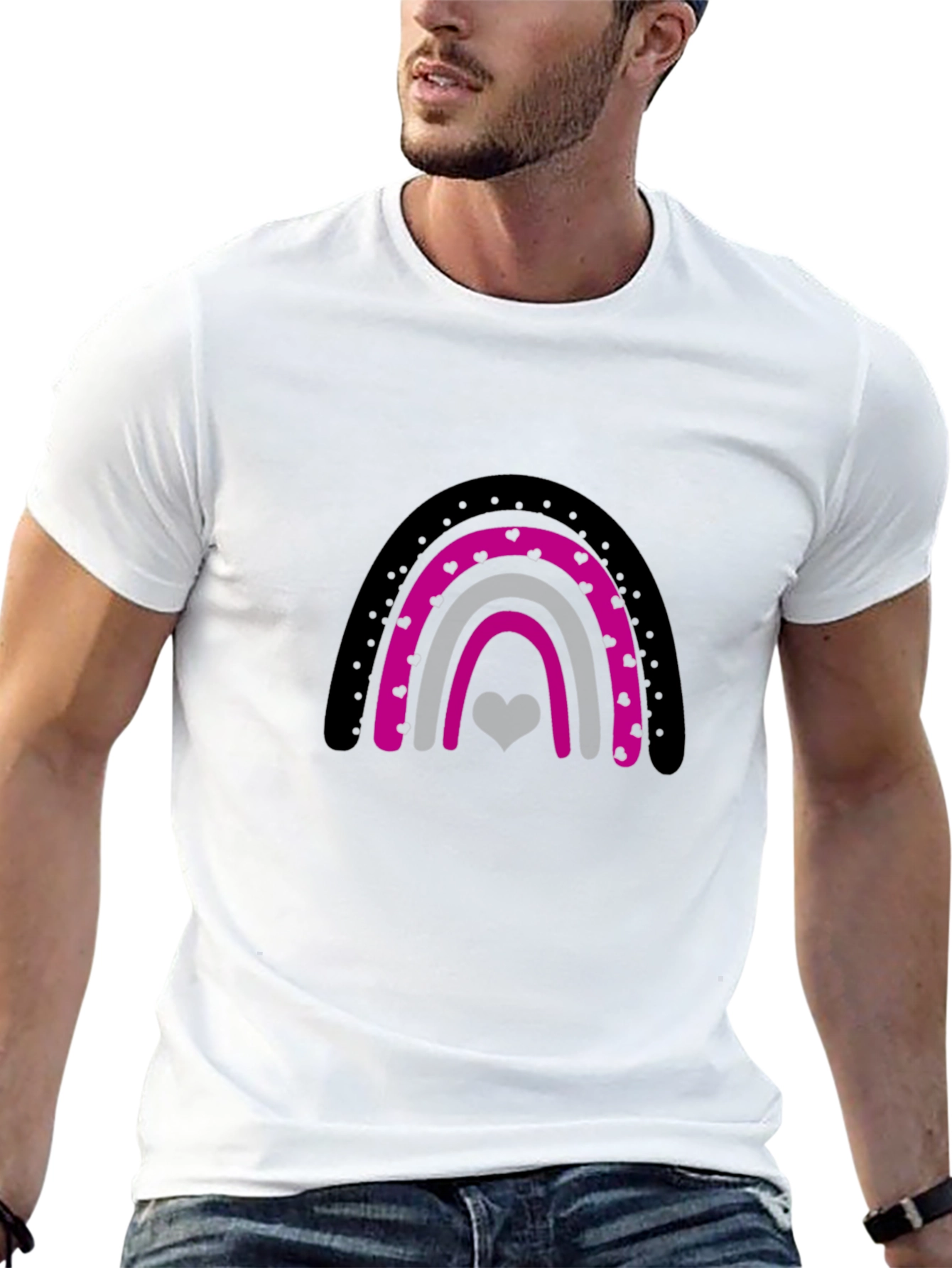 Heart Rainbow Graphic Tee - Black Cotton T-Shirt