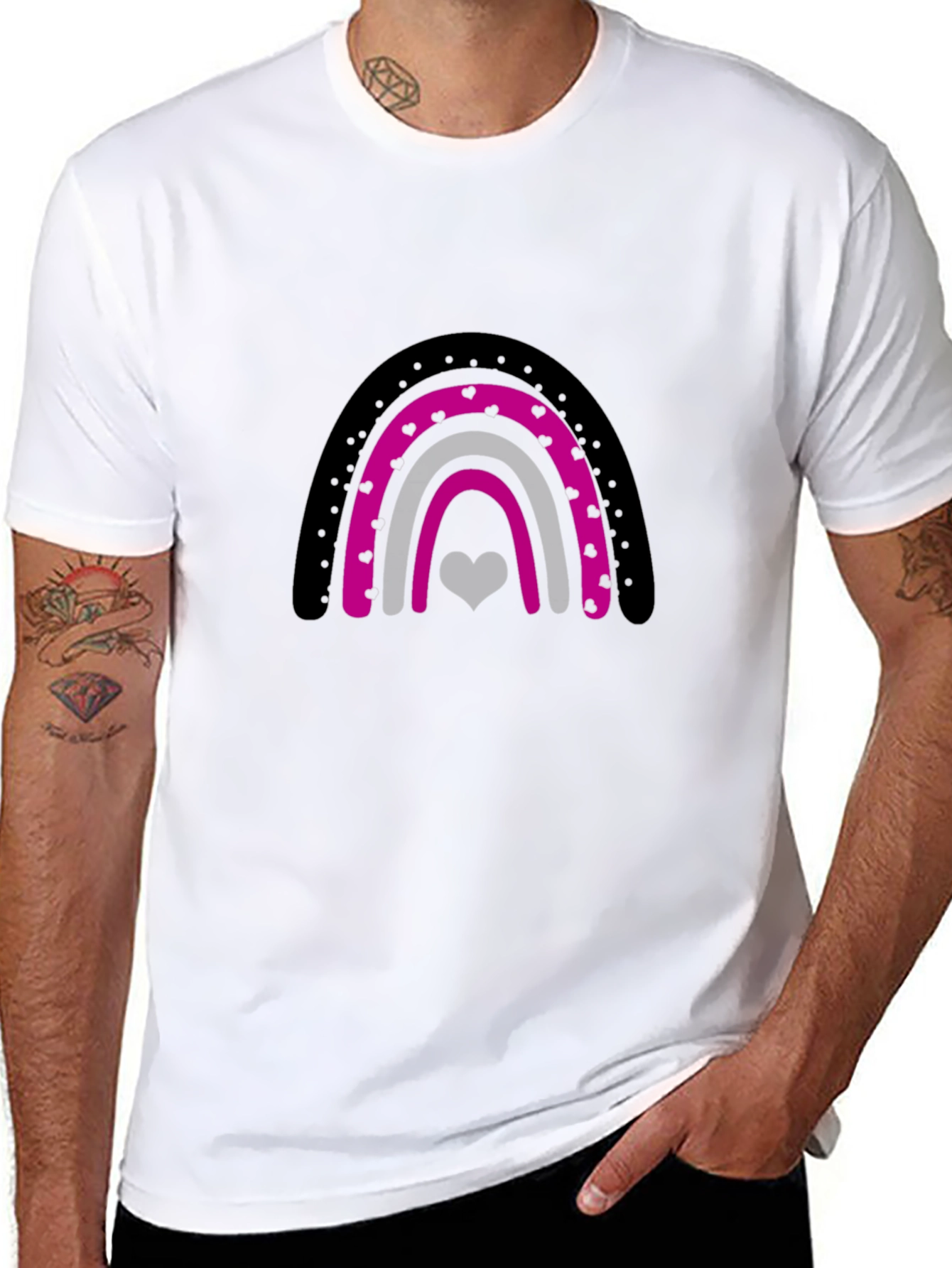 Heart Rainbow Graphic Tee - Black Cotton T-Shirt