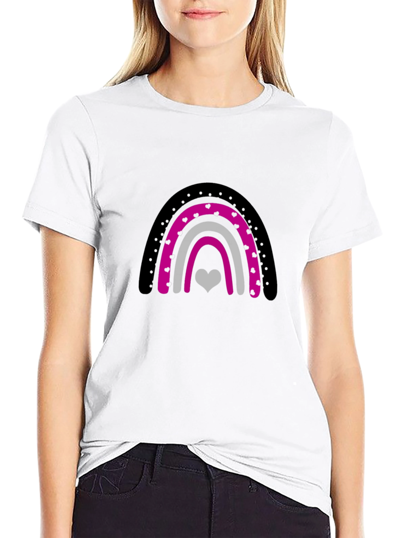 Heart Rainbow Graphic Tee - Black Cotton T-Shirt