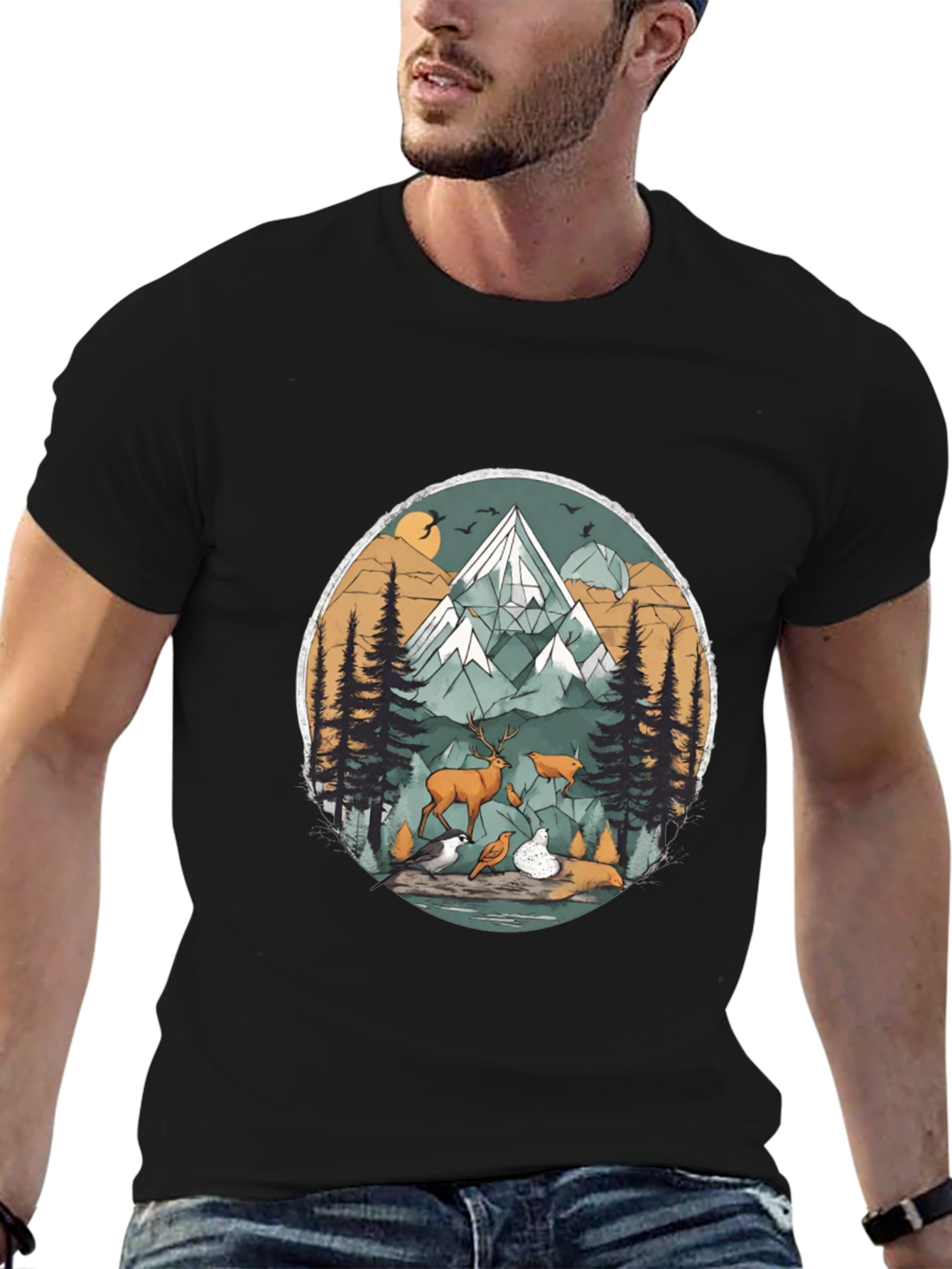 Nature Scene Graphic Tee - Black Unisex Shirt