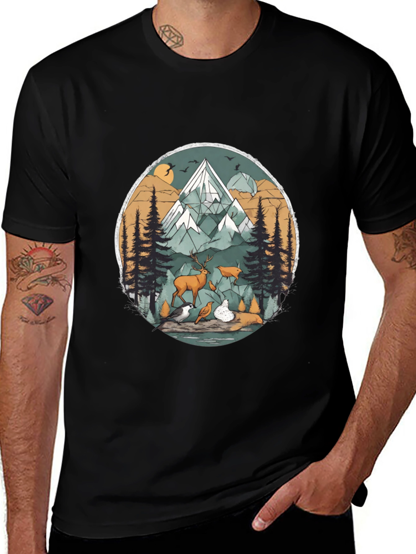 Nature Scene Graphic Tee - Black Unisex Shirt