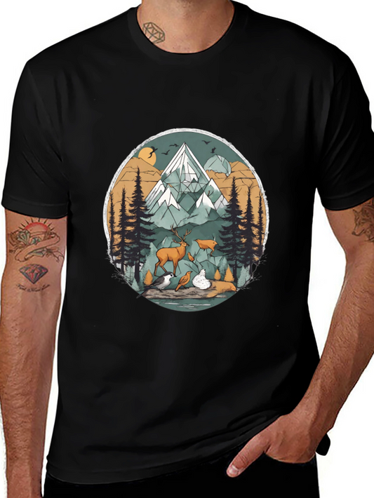 Nature Scene Graphic Tee - Black Unisex Shirt