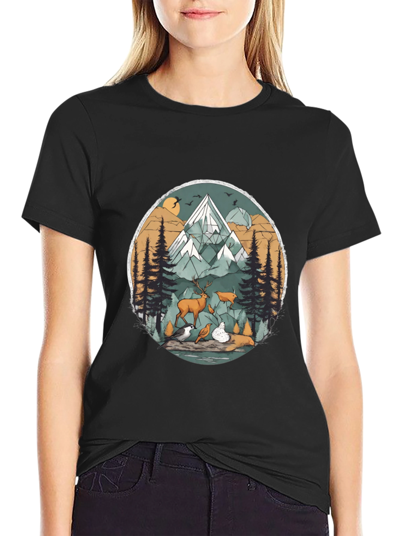 Nature Scene Graphic Tee - Black Unisex Shirt