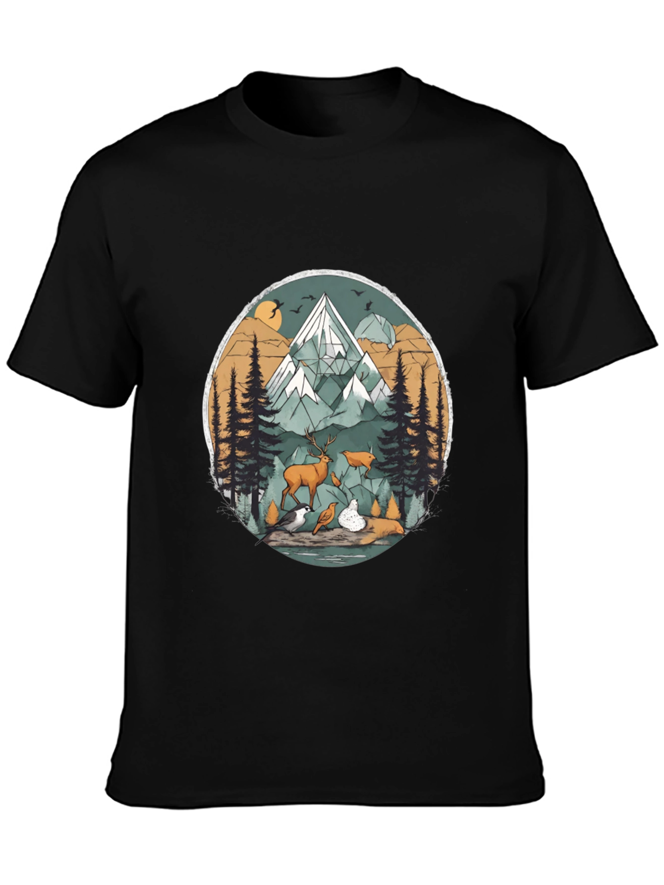 Nature Scene Graphic Tee - Black Unisex Shirt