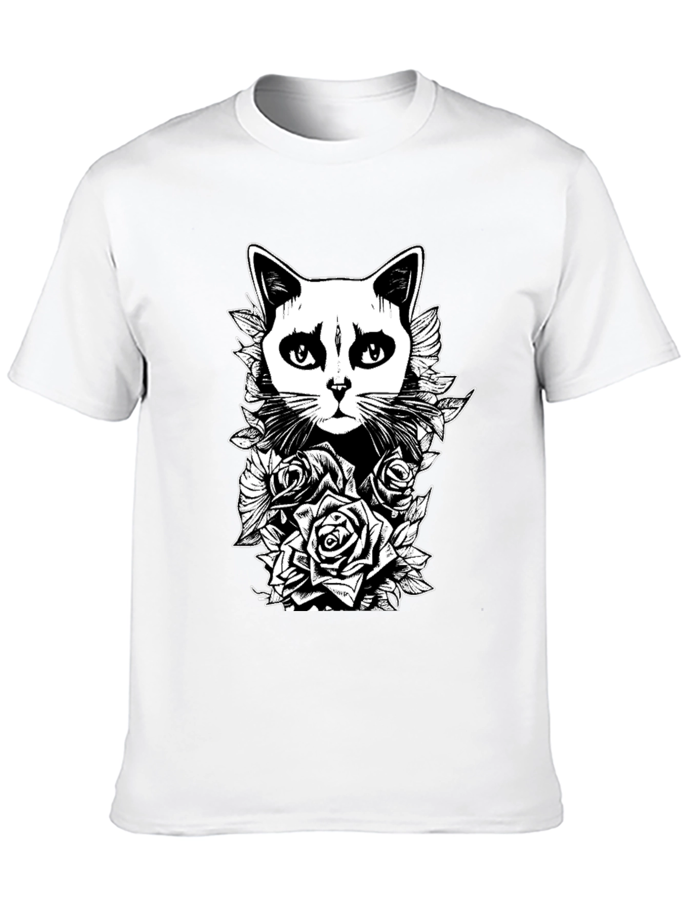 Gothic Cat & Roses Graphic Print Tee