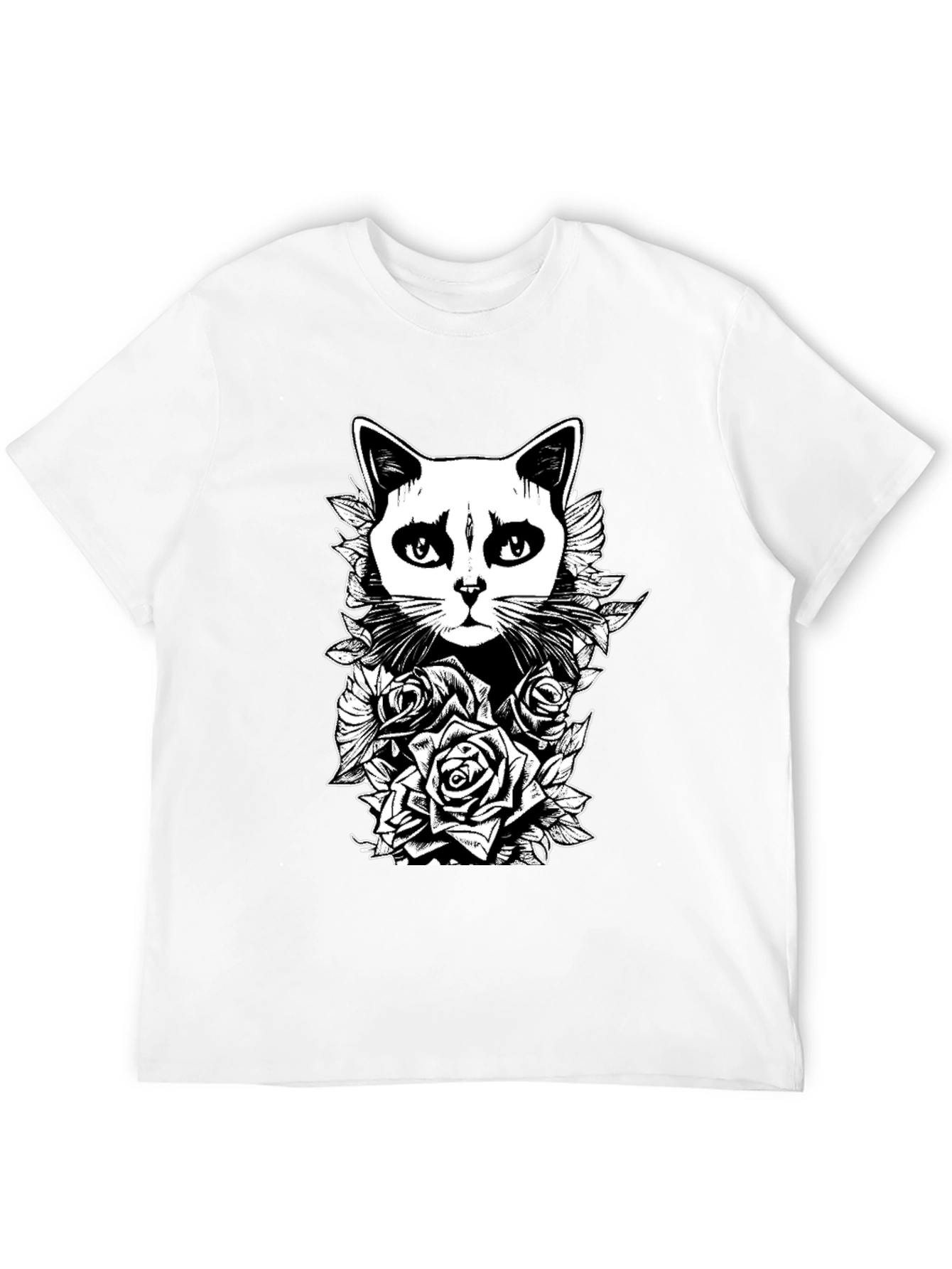 Gothic Cat & Roses Graphic Print Tee