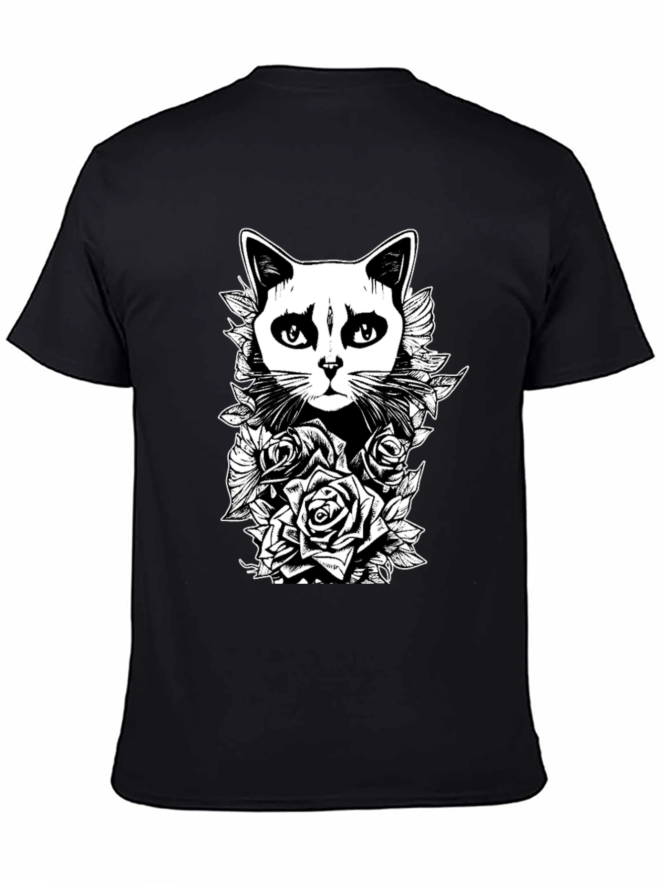 Gothic Cat & Roses Graphic Print Tee