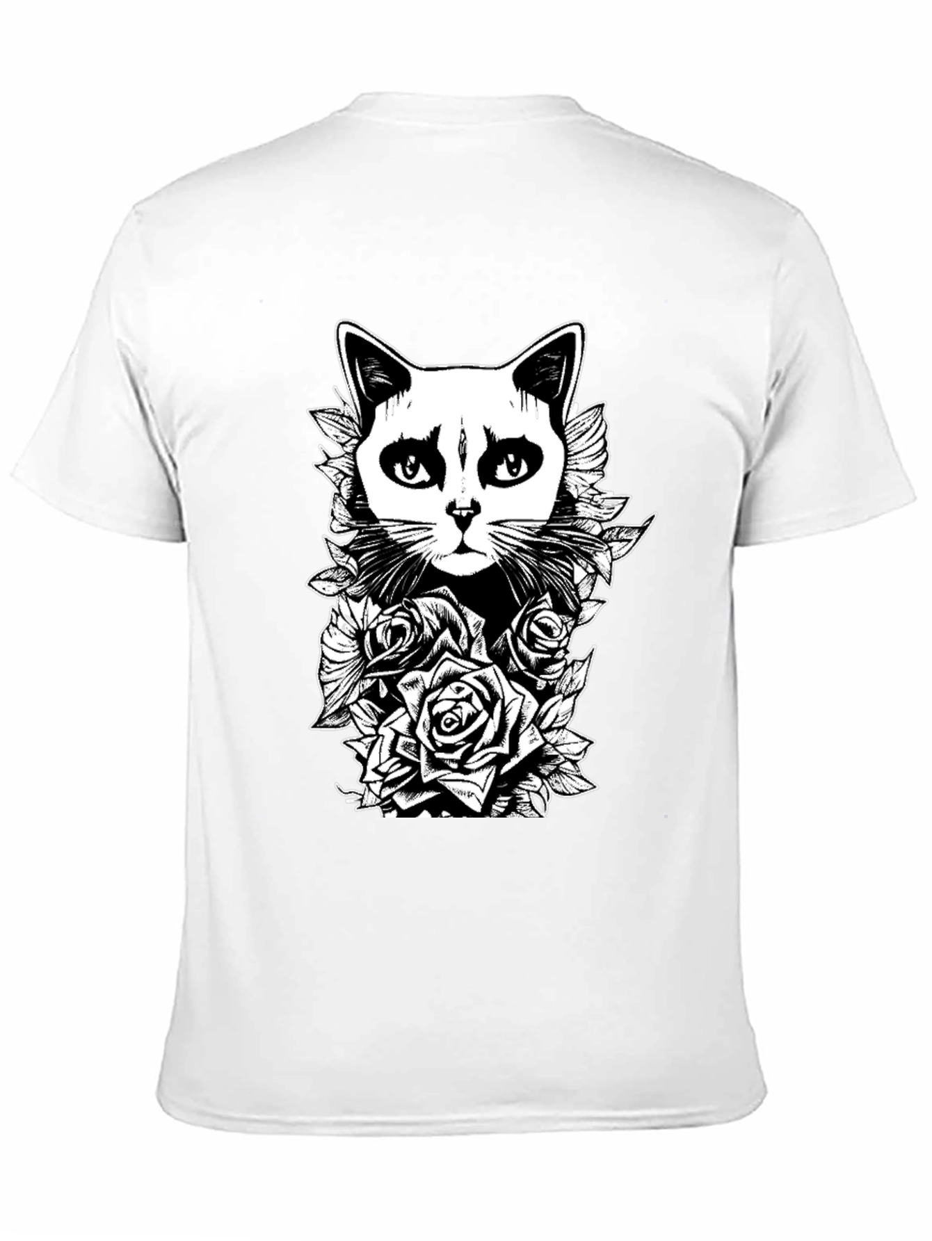 Gothic Cat & Roses Graphic Print Tee
