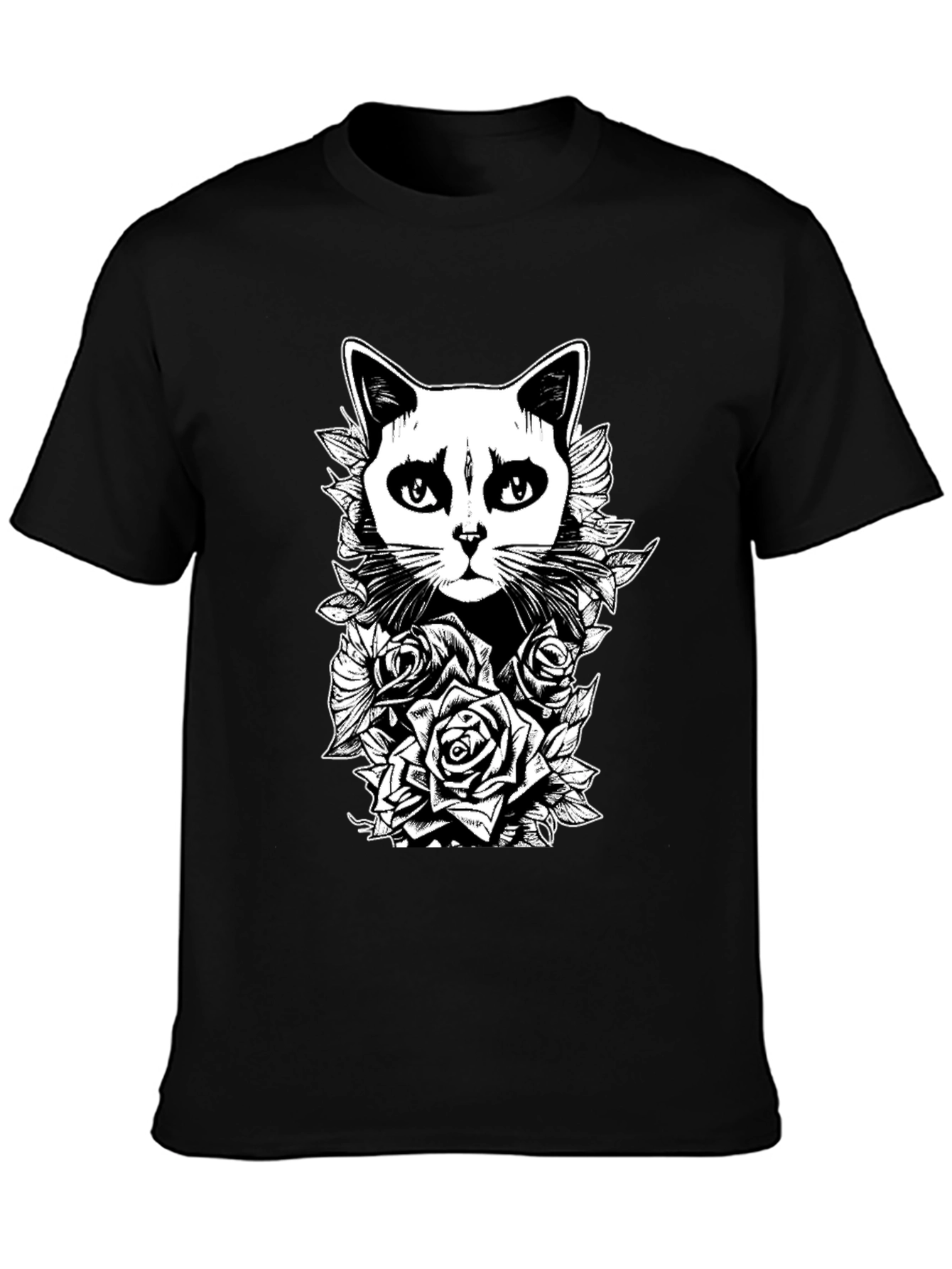 Gothic Cat & Roses Graphic Print Tee