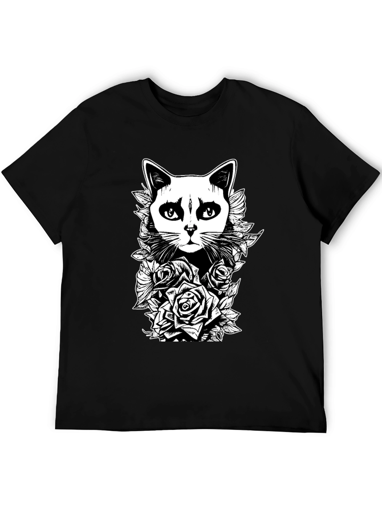 Gothic Cat & Roses Graphic Print Tee