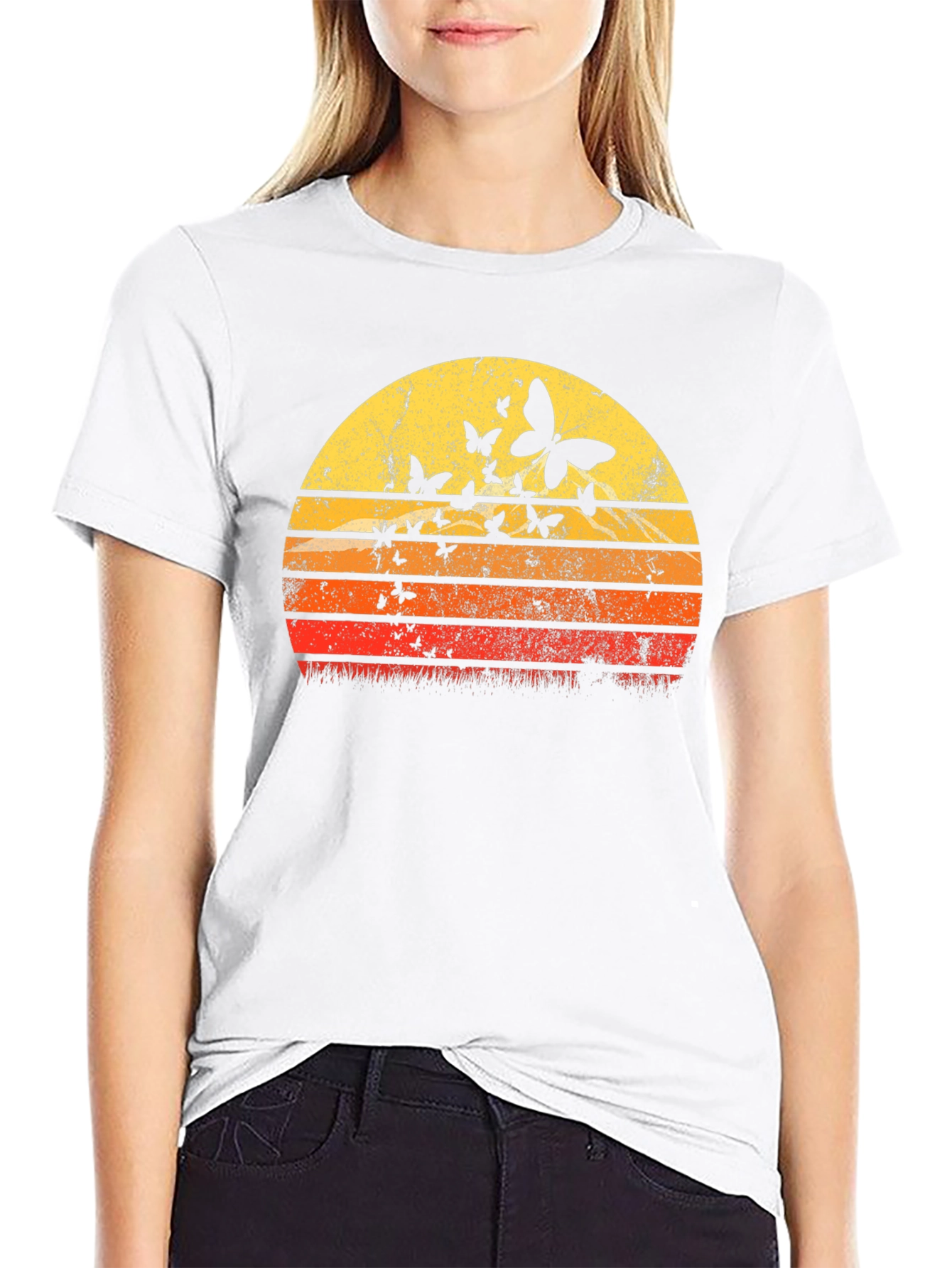 Retro Butterfly Sunset Graphic T-Shirt