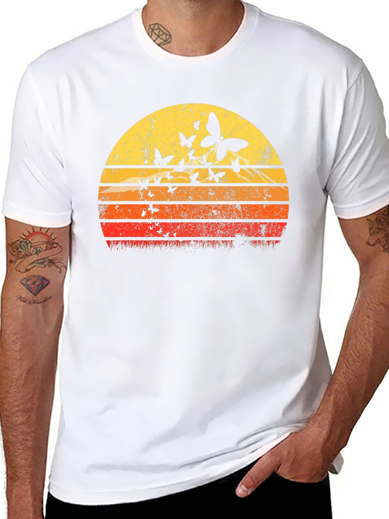 Retro Butterfly Sunset Graphic T-Shirt