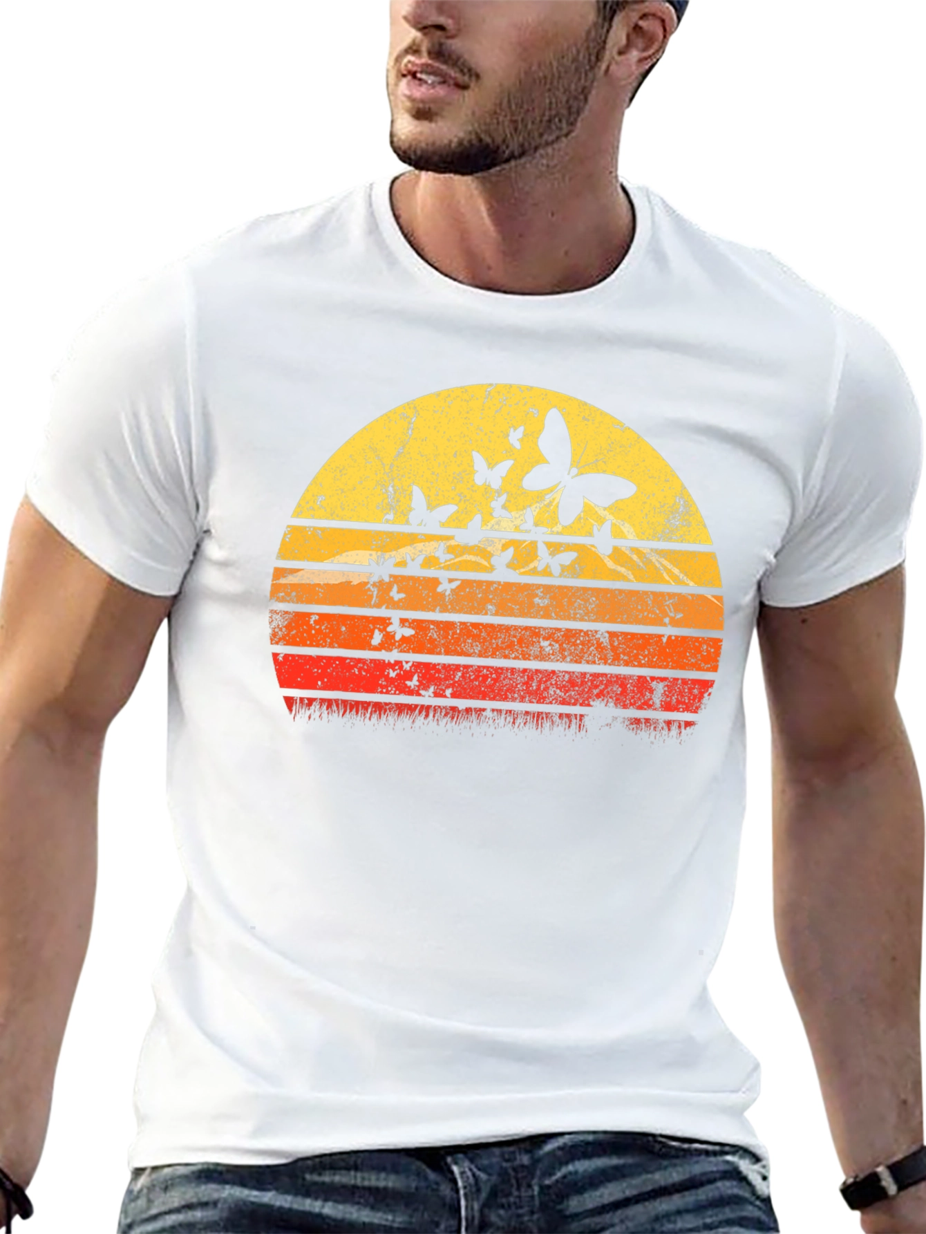 Retro Butterfly Sunset Graphic T-Shirt