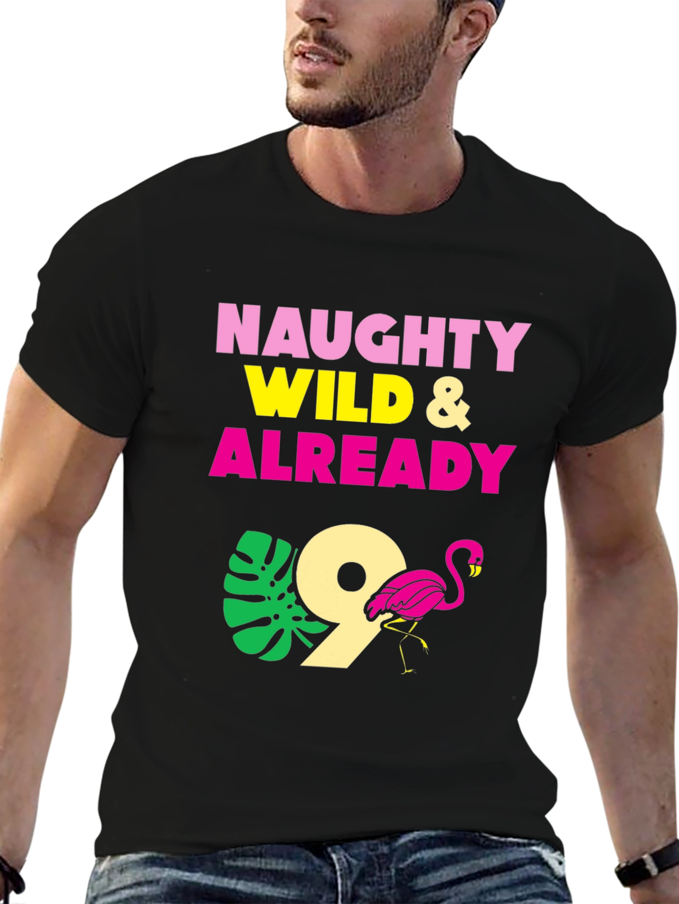 Naughty Wild & Already 9 Flamingo Birthday T-Shirt
