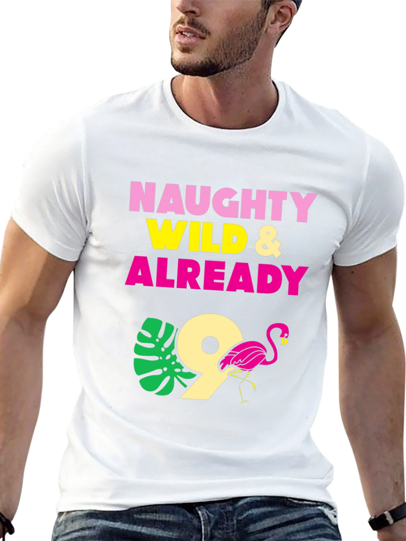Naughty Wild & Already 9 Flamingo Birthday T-Shirt