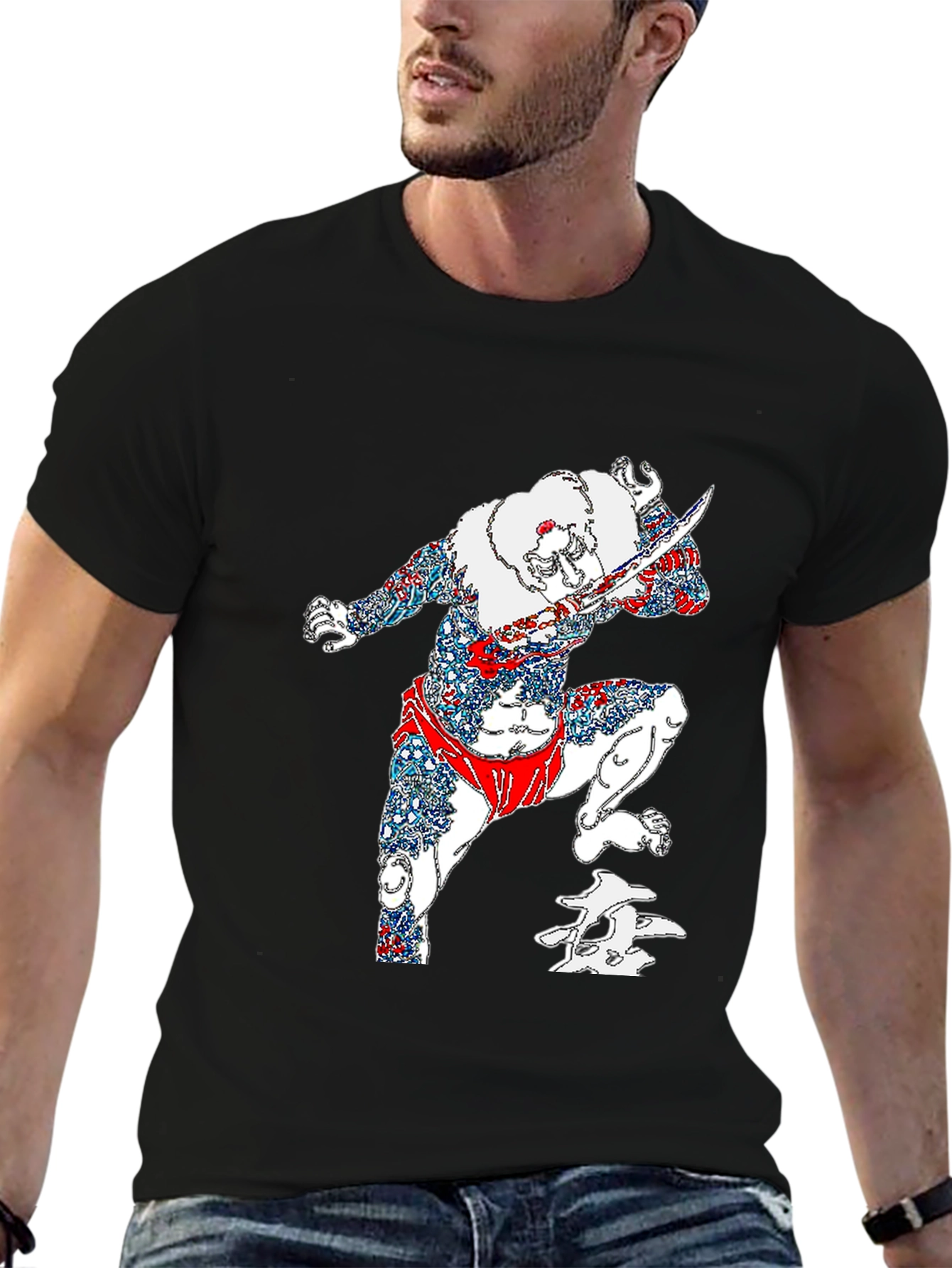 Warrior Graphic Print Black T-Shirt