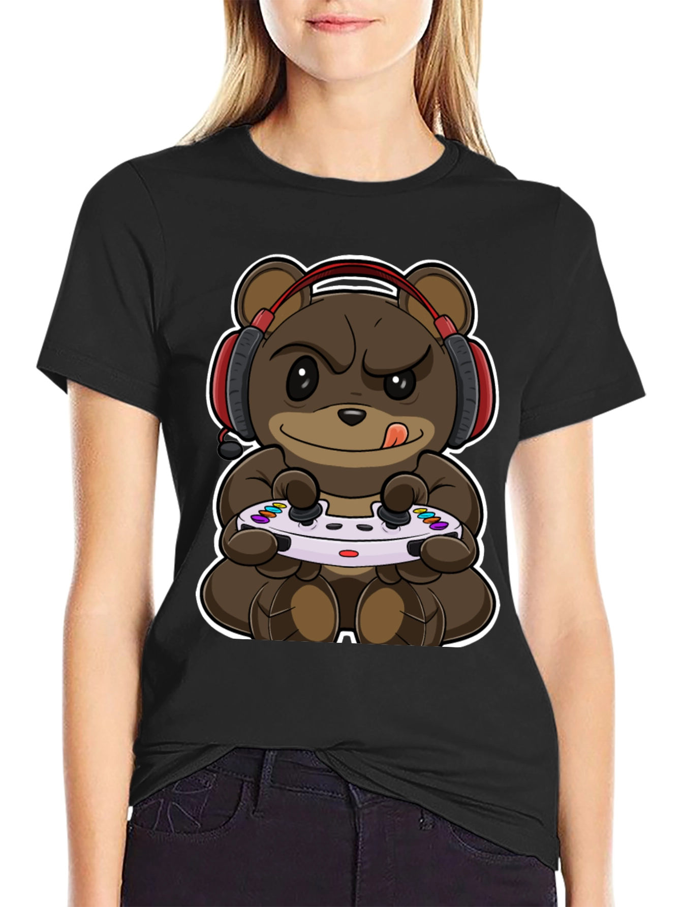 Gamer Bear Graphic Tee - Playful Style