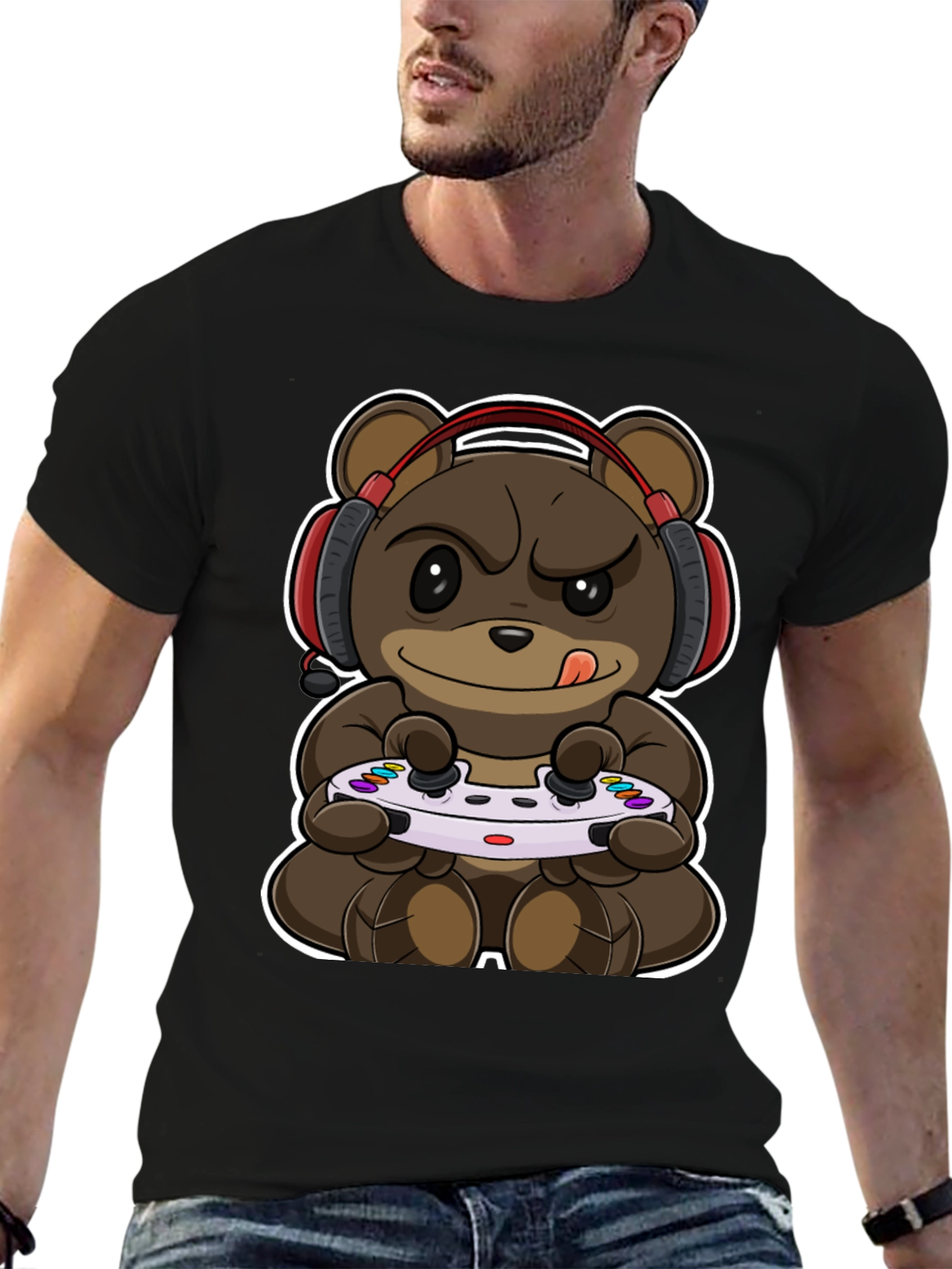 Gamer Bear Graphic Tee - Playful Style