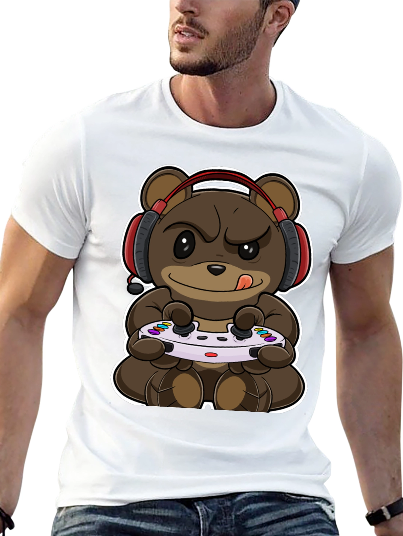 Gamer Bear Graphic Tee - Playful Style