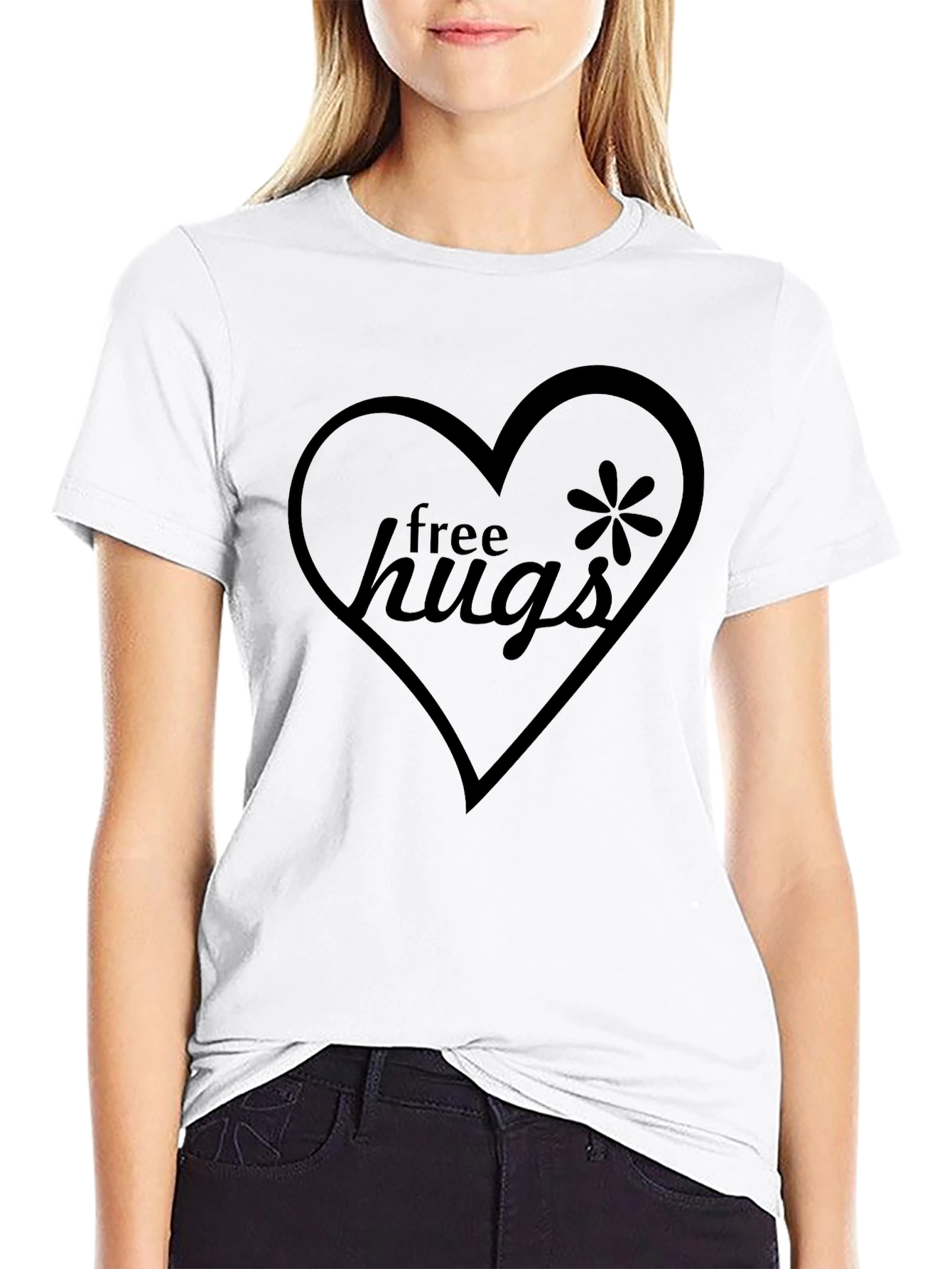 Free Hugs Heart Graphic Black T-Shirt