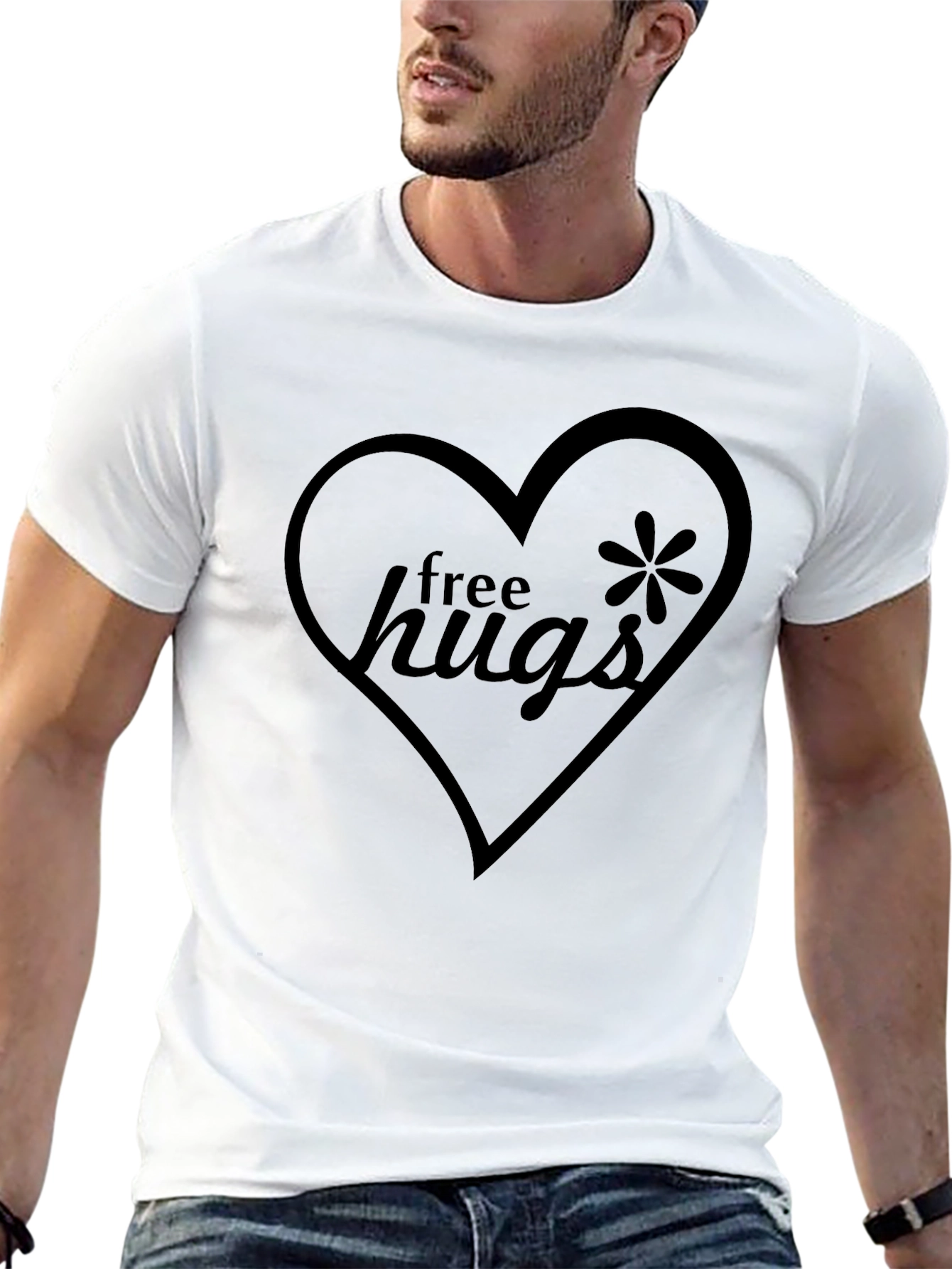 Free Hugs Heart Graphic Black T-Shirt