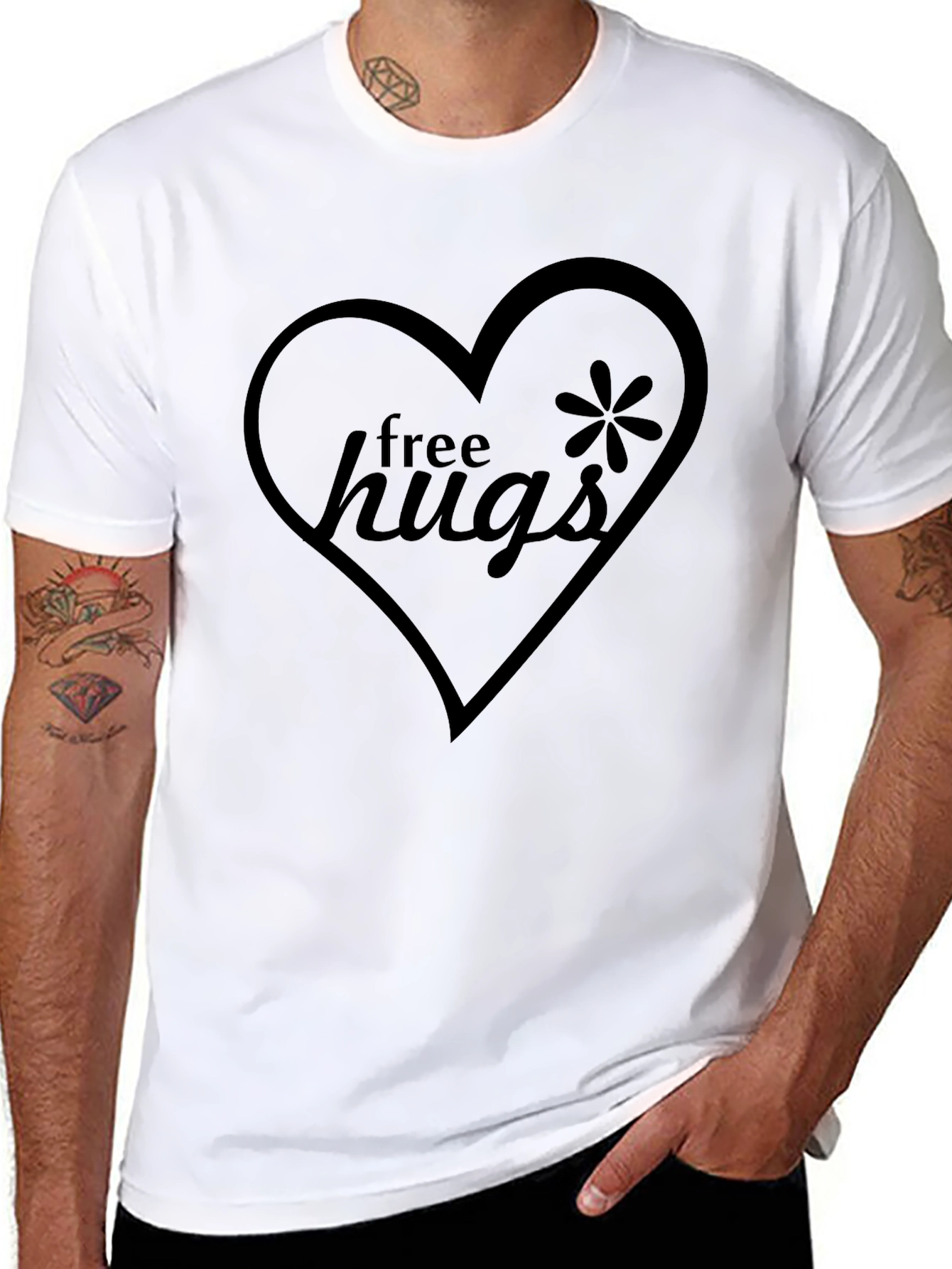 Free Hugs Heart Graphic Black T-Shirt