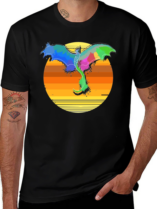 Vibrant Dragon Sunset T-Shirt - Fantasy Graphic Tee