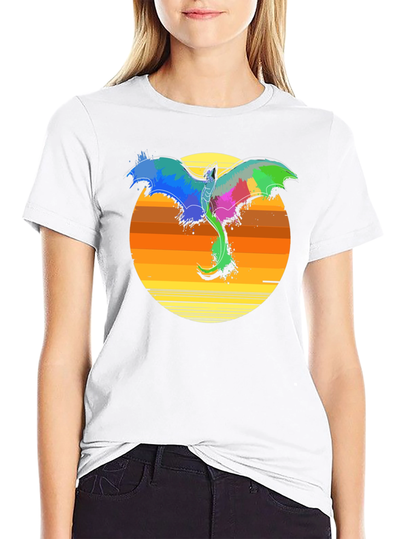Vibrant Dragon Sunset T-Shirt - Fantasy Graphic Tee