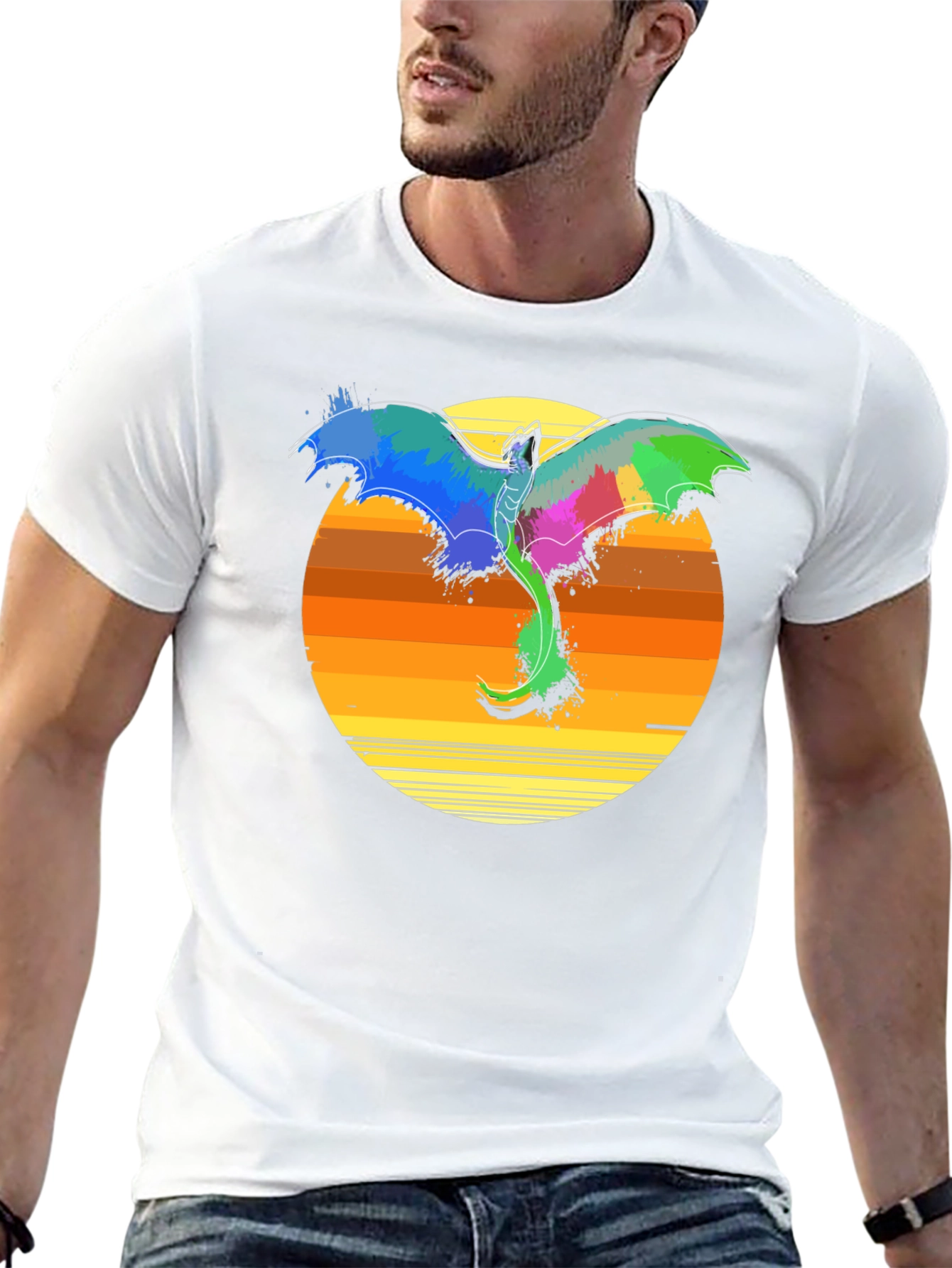 Vibrant Dragon Sunset T-Shirt - Fantasy Graphic Tee