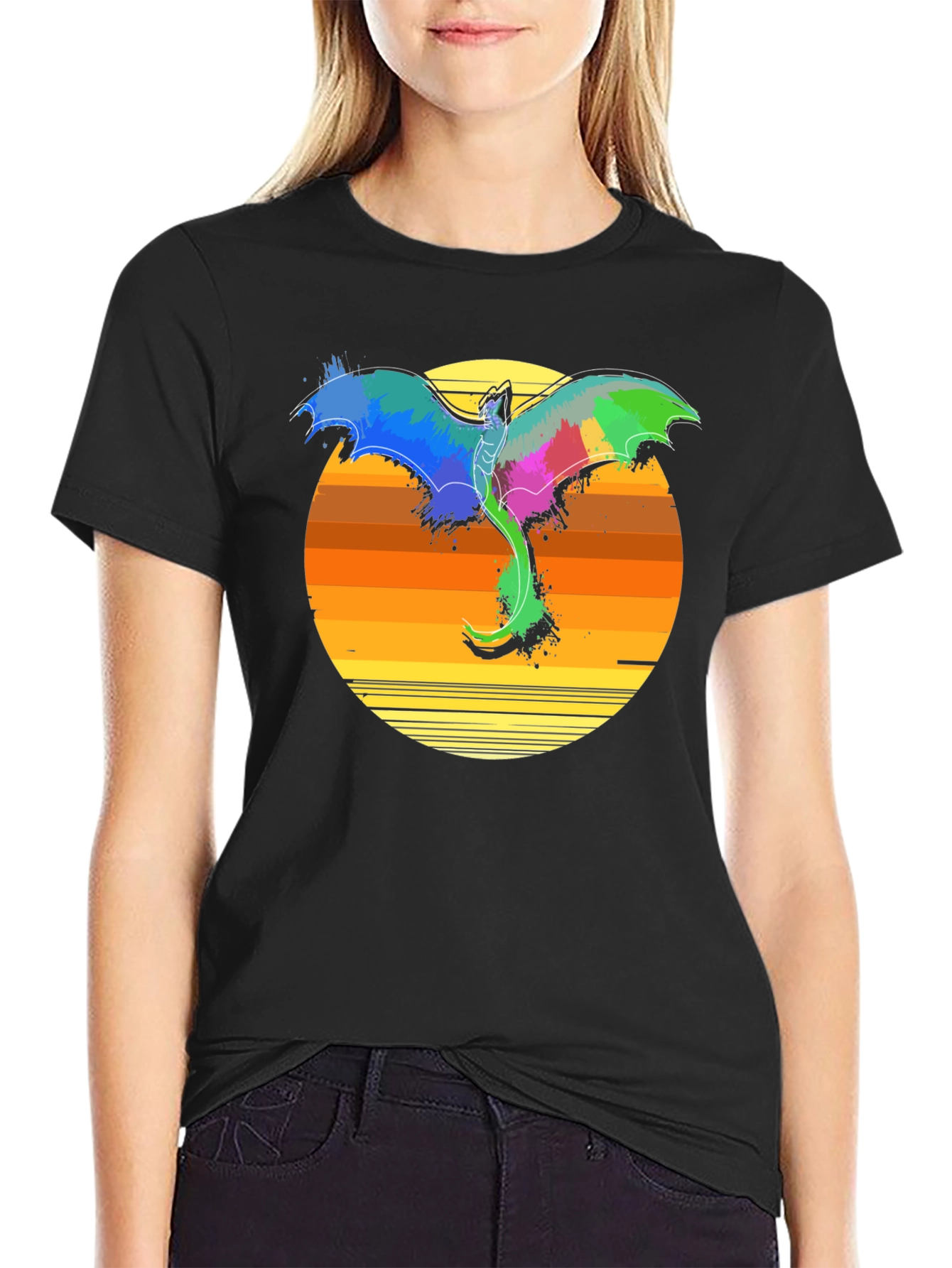 Vibrant Dragon Sunset T-Shirt - Fantasy Graphic Tee