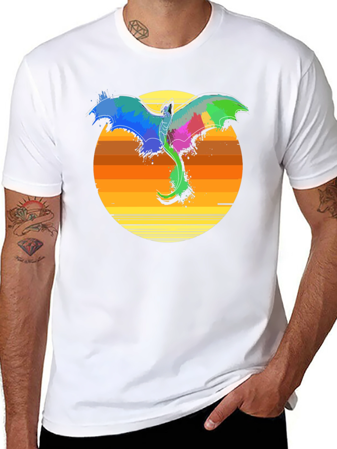 Vibrant Dragon Sunset T-Shirt - Fantasy Graphic Tee